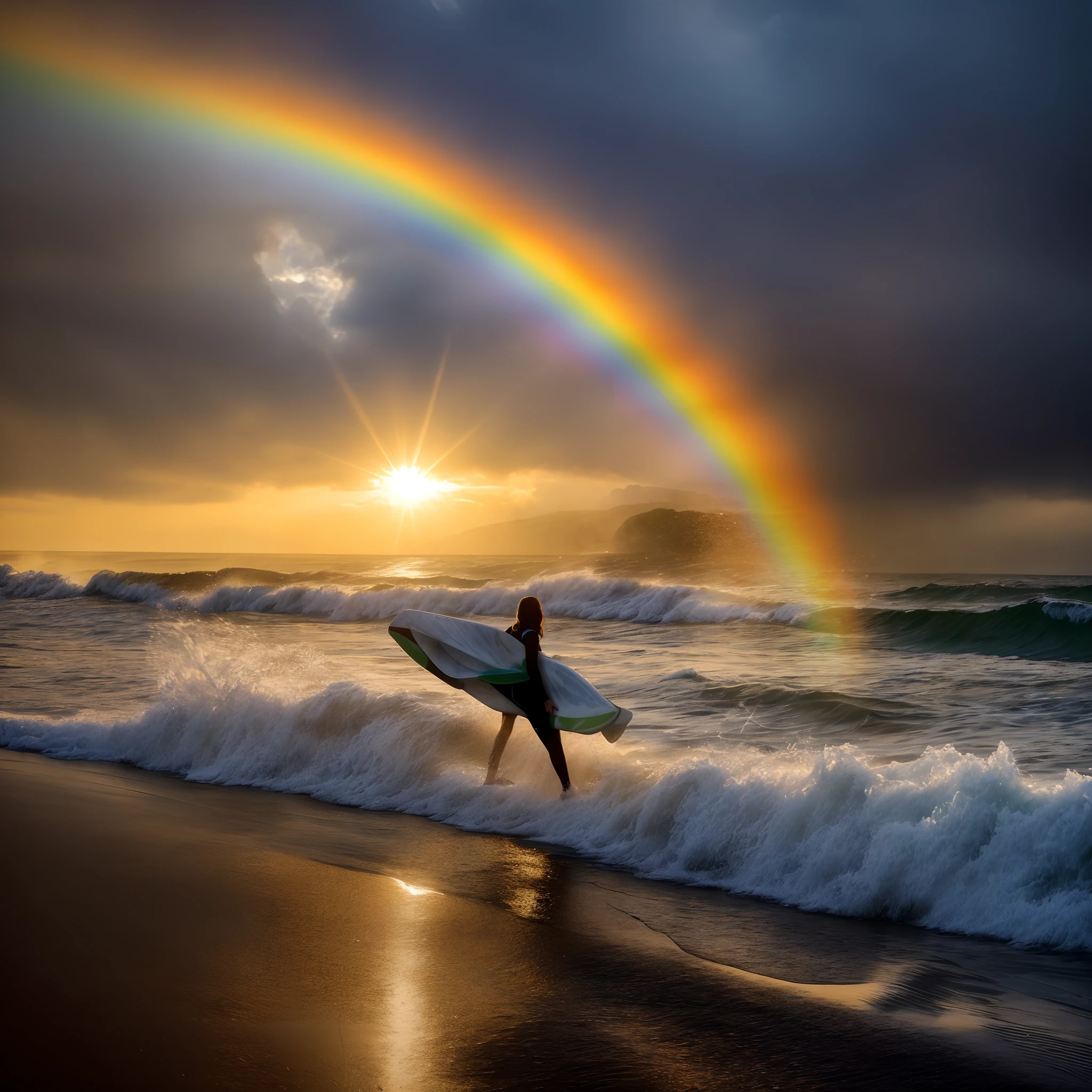 Woman holding a surfboard, wearing a wetsuit and bare feet