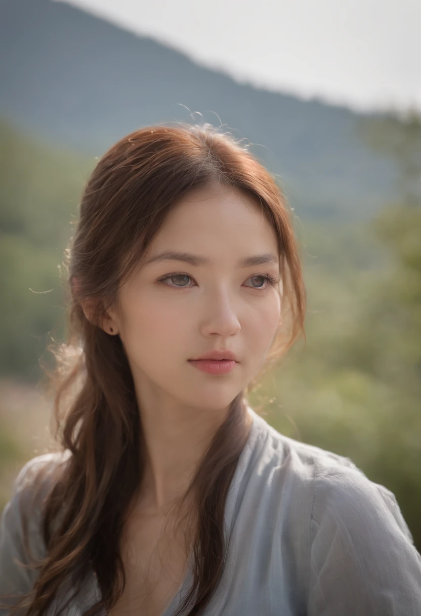 (NSTDA.:1.2), (10, La mejor calidad, Obra maestra: 1.4), Ultra-high resolution, (Realista, Retrato fotorrealista: 1.48), 30 years old, A beautiful girl, alto, pechos gigantescos, Actores japoneses famosos, ojos azules, head bowing, Disparo de vaquero, aspecto del espectador., Ojos disgustados, Rebanado en rodajas finas., Hermoso lago, Zeiss 150mm f/ 2.8 Hasselblad, En santuarios japoneses, todo el cuerpo, pie, ultra gran angular