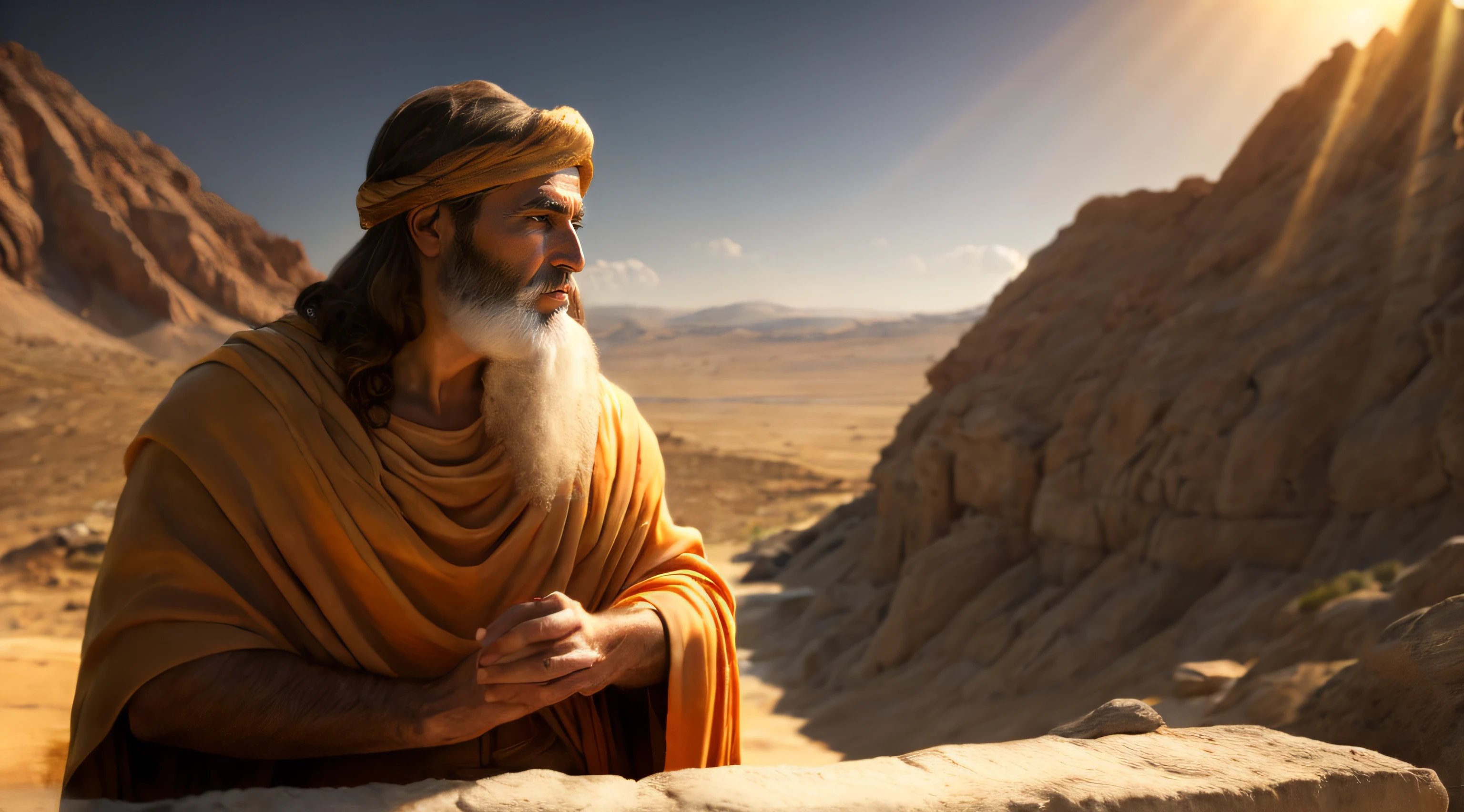 Ancient Israel、1st century、Man Offering Prayer、in 8K、Raw photography、top-quality、masterpiece:1.5、ultra-lightweighthigh-resolution、Photorealsitic:1.5、ciinematic light、soft volumetric lighting:1.5、realisitic、Photorealsitic:1、Detailed skin、profetional lighting、a picture、foco nítido、detaileds、profetional lighting、photon maping、detailed and intricate environment、ighly detailed、top-quality、Artistic photography、photorrealistic concept art、soft natural volumetric cinematic perfect light、Midjourney、Detailed hand、