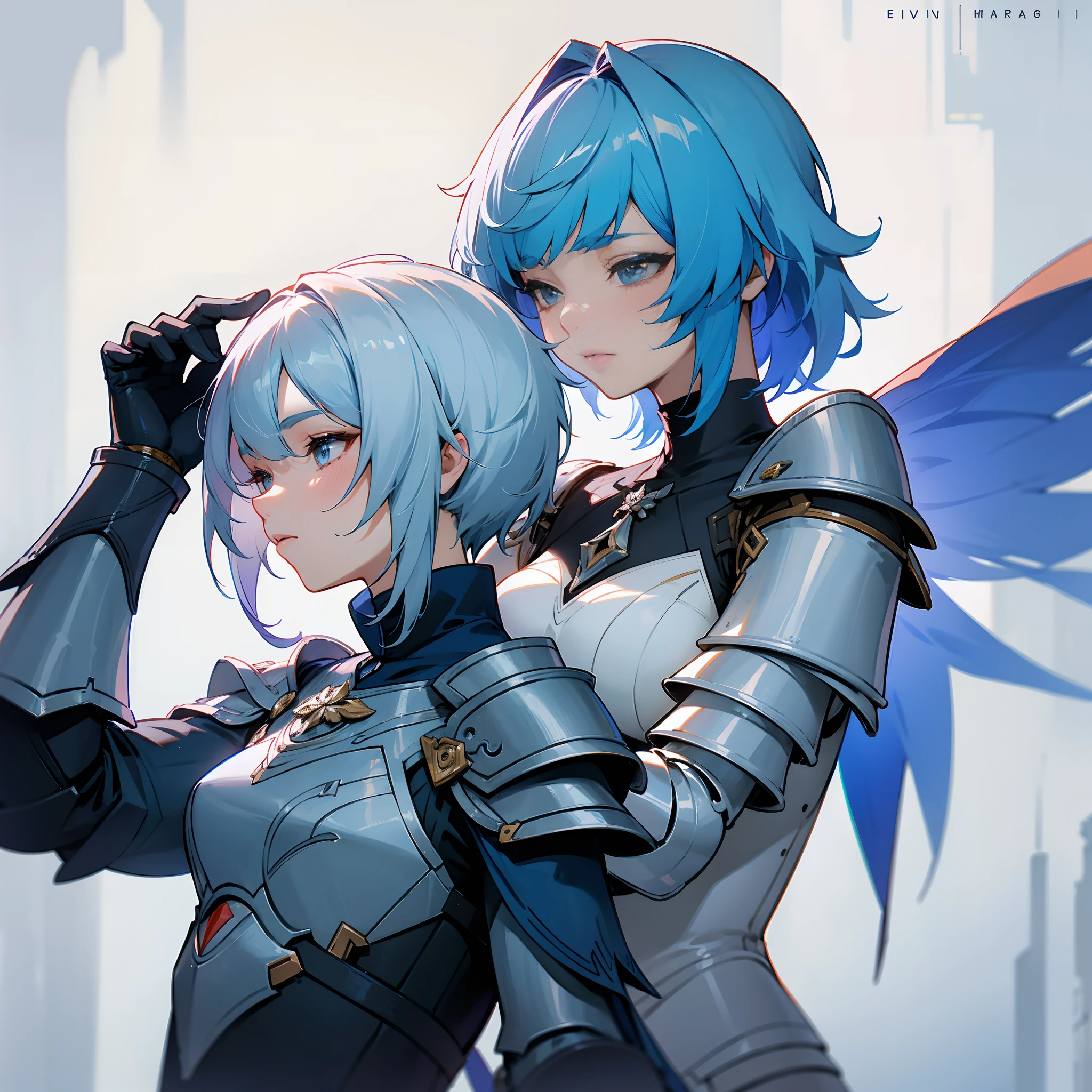 [Game 1.5], [Genshin Impact 1.5], [Eula Lawrence 1.5], Short blue hair, battle armor, elegant and beautiful, brushing hairs behind ears, highly detailed