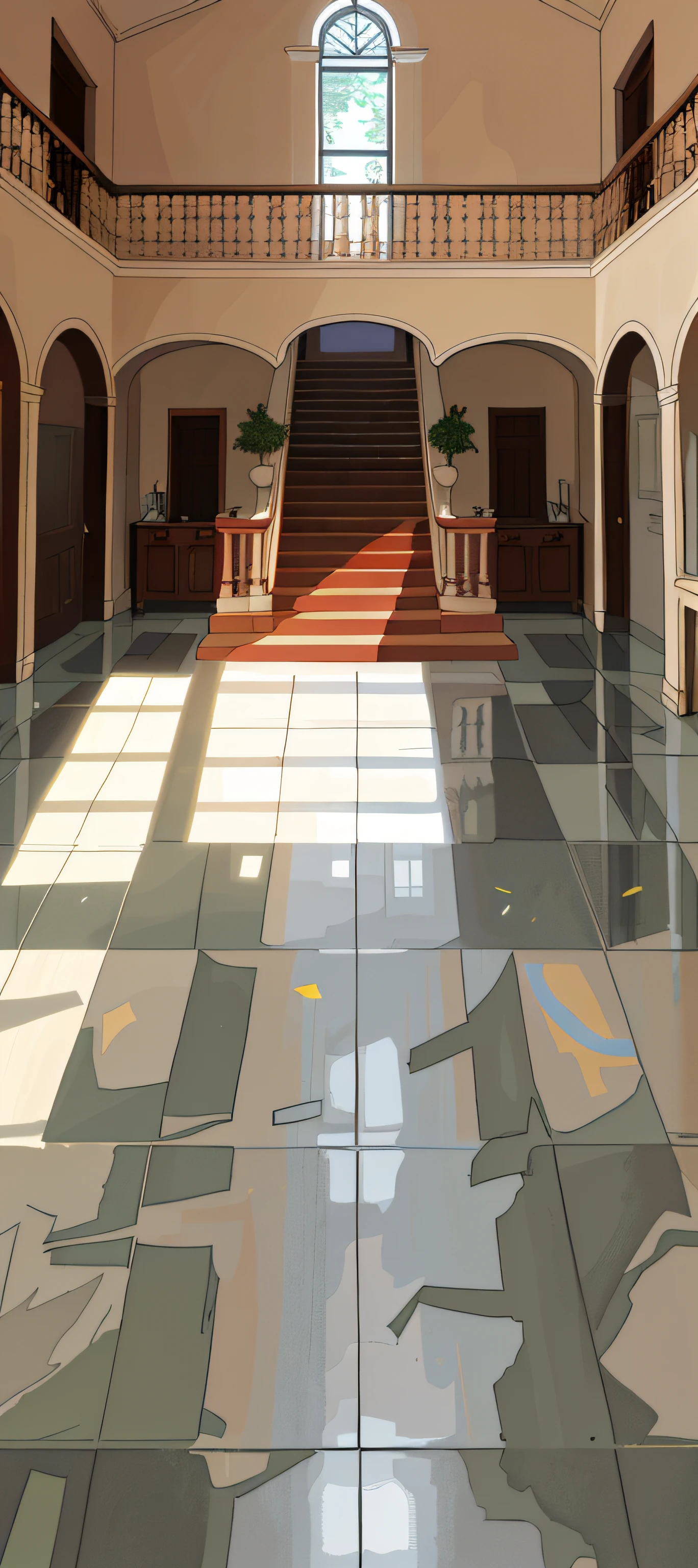 Front view,Villa hall,Smooth tiled floors,a large living room,stairways,spacious
