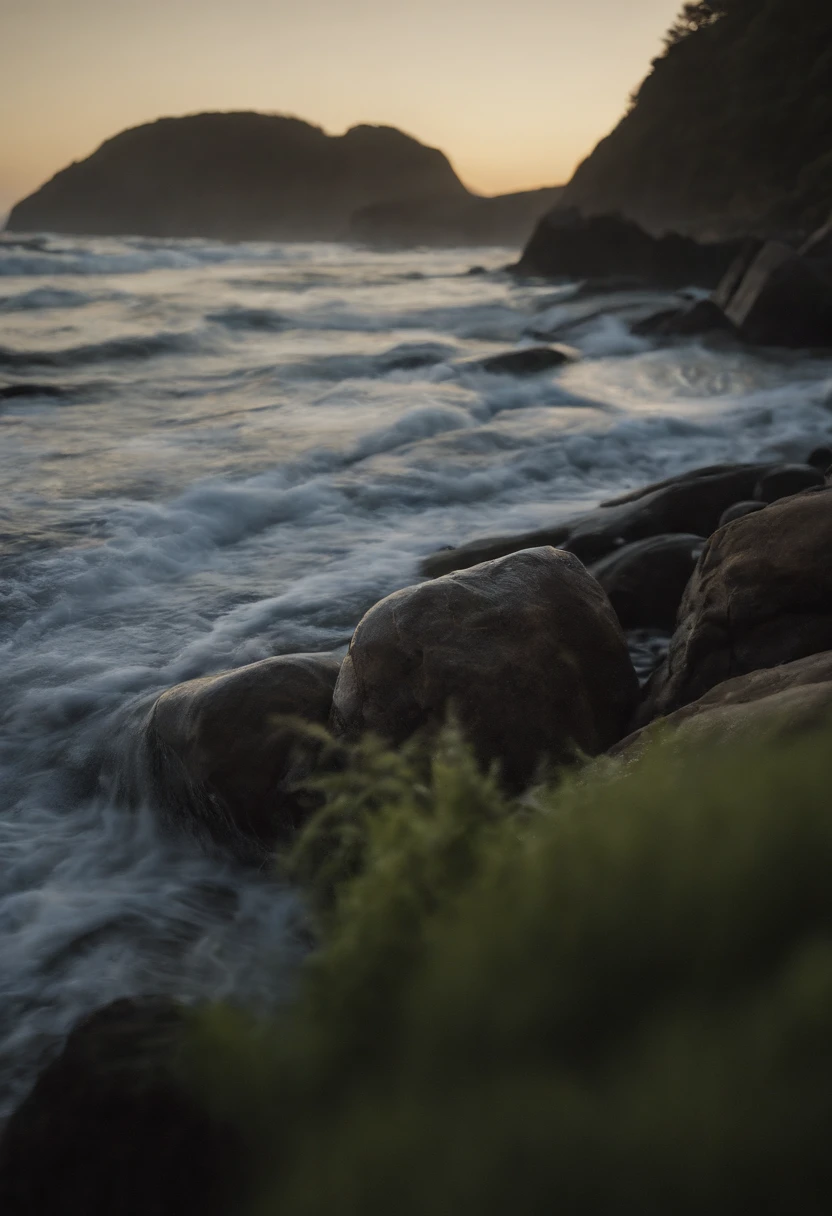 "Bioluminescent Serenity" - Sally Mann, Edward Weston, cinematic photo, beach, wetsuit, neon material, bioluminescent algae, surfboard, holographic waves, 35mm photograph, bokeh, professional, 4k, highly detailed, luminous, tranquil, intimate, enchanting, natural beauty, poetic.