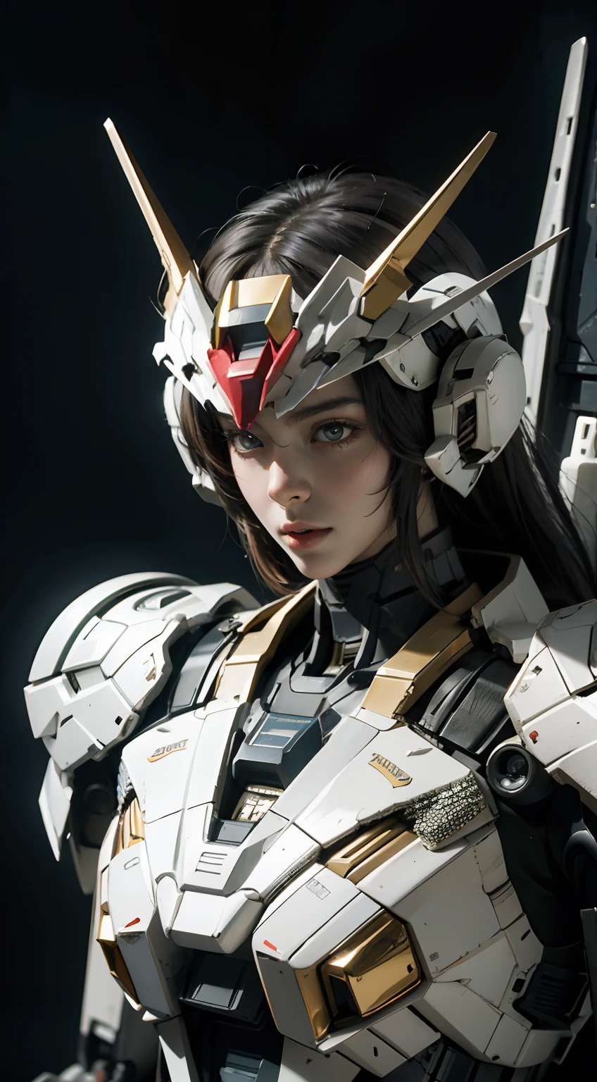 Textured skin, Super Detail, high details, Best Quality, hight resolution, 1080p, hard disk, a beauty、She wears a futuristic Gundam mecha(Gundam)