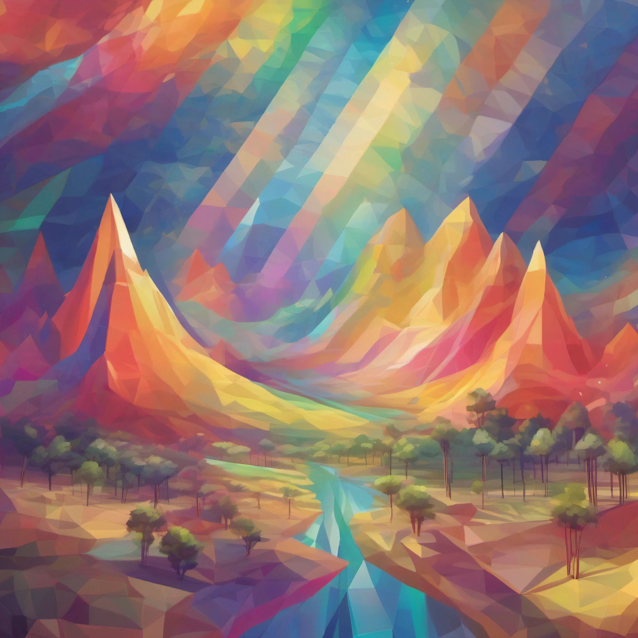 Radiant Resonance: A Meditative Rainbow Journey. A serene and vibrant landscape where light and consciousness intersect. As you gaze upon a majestic rainbow, allow its colors to resonate with your inner world, illuminating the depths of your being.