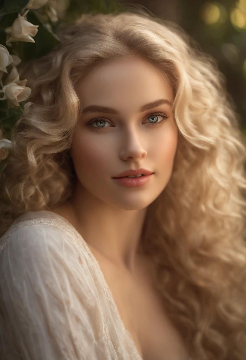 best quality,ultra-detailed,realistic,photorealistic:1.37,(18 year old) woman,[naked],beautiful detailed eyes,beautiful detailed lips,curly (blond) hair,spreading legs,[showing ()],pale skin,vivid colors,soft lighting,large breasts,slim waist,curvy hips,feminine figure,confident expression,relaxing atmosphere,green garden background,flowers blossoming,natural sunlight,happy and peaceful ambiance,high-resolution painting