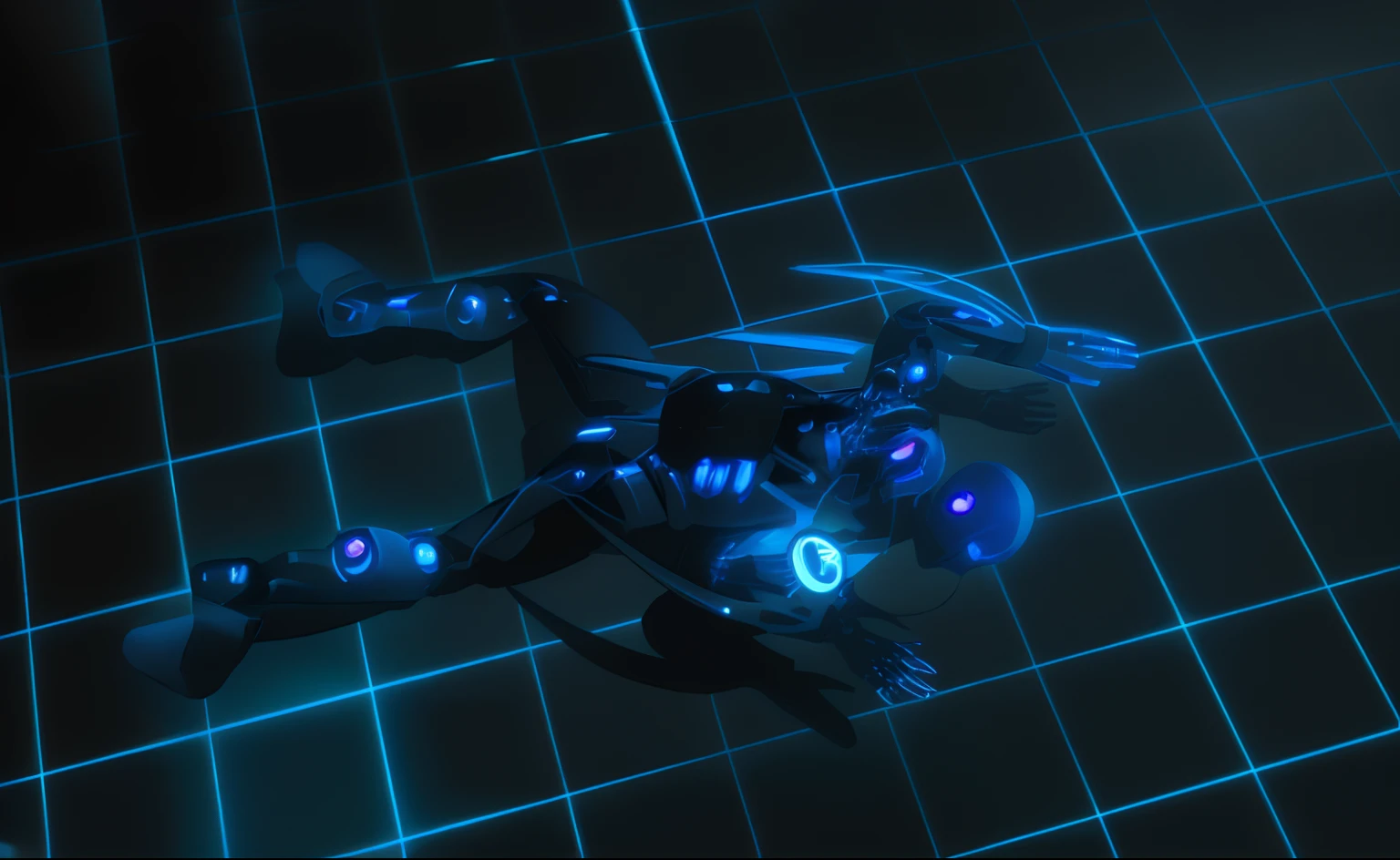 Dr. Octavius was fully dressed and standing in front of a large mirror. He looked in the mirror with expectation and confidence, in his new outfit. His mechanical arms have started working, and blue glows surround them, creating a dramatic, night sky with city lights in the background creating a dramatic atmosphere.