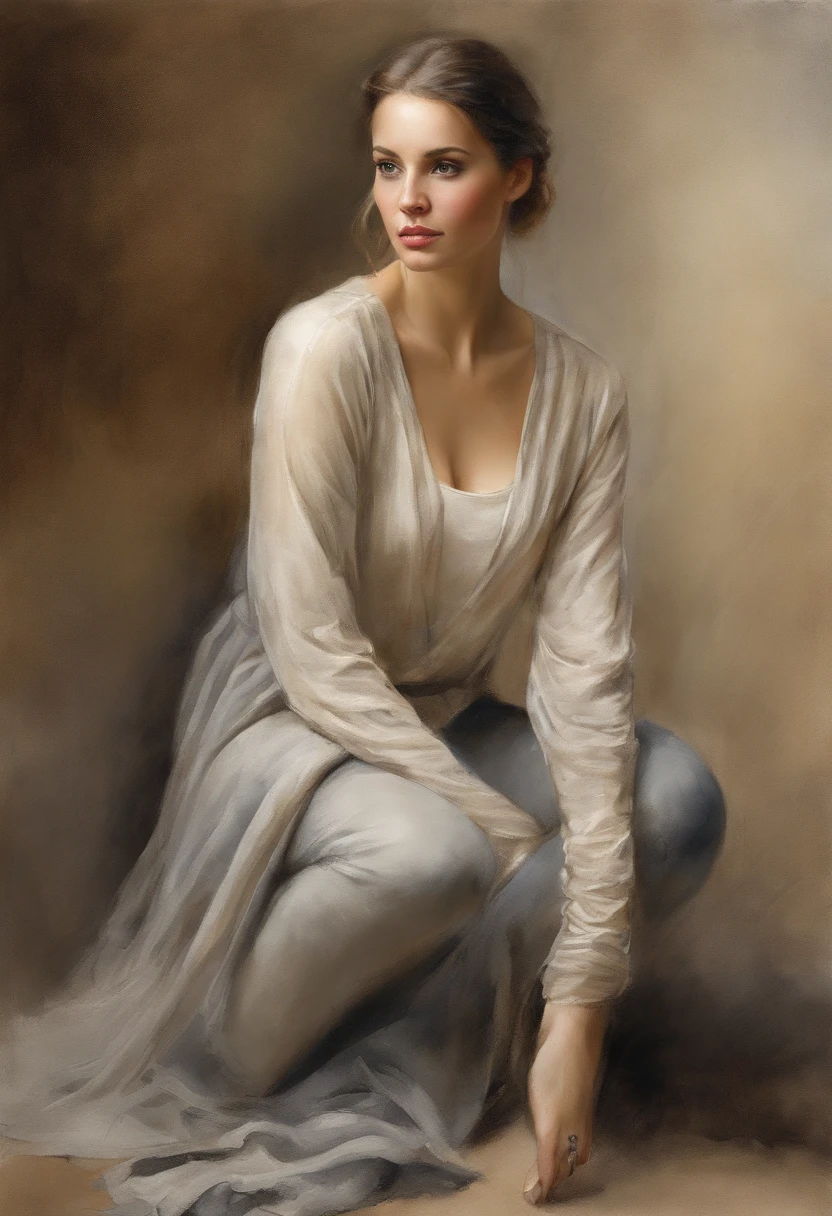 (best quality,4k,8k,highres,masterpiece:1.2), ultra-detailed, (realistic,photorealistic,photo-realistic:1.37), a drawing of a woman, leggings, revealing clothes, a charcoal drawing by William Twigg-Smith, CGSetnation, figurative art, watercolor, colored drawing, dynamic pose, full body, Aquarel and ink