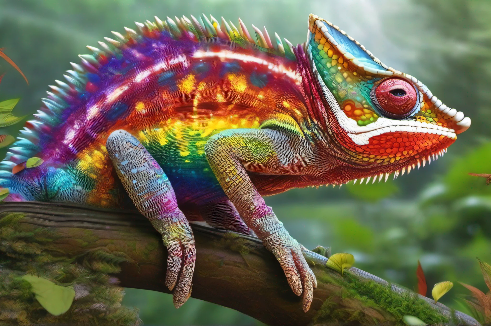 (Masterpiece), (Best Quality), (Ultra high Detailed), chameleon, rainbow color,