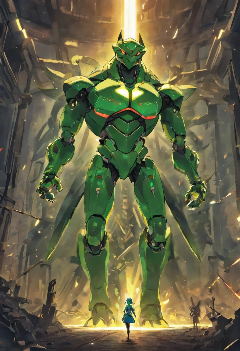 Komodo dragon robotic everything is metal, its Tail has a Cilindrical Machine gun and his Right Arm has a cannon just like samus arran from metroid prime.