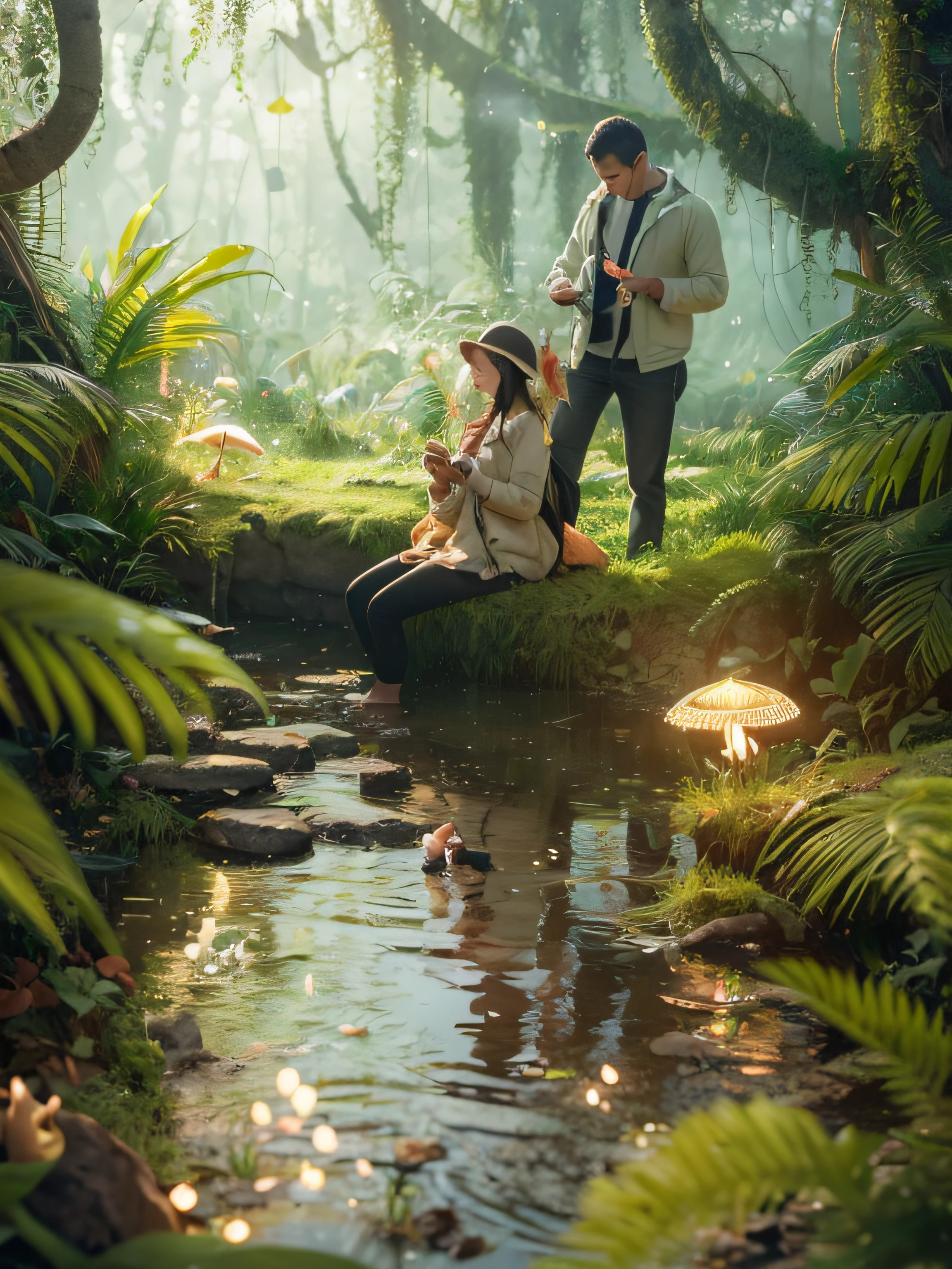 Masterpiece, best quality, extremely beautiful reflection, best reflection. (Very detailed CG unity 8k wallpaper), (best quality), (best illustration), (best shadow), girl, silk, slime, delicate makeup, forest theme with natural elements. Tall trees, quiet streams, glowing small mushrooms, surrounded by delicate leaves and branches, and fireflies and glowing particle effects, (natural elements), (jungle theme), (leaves), (branches), (fireflies), butterflies, (delicate leaves), (glow), (particle effects). , isometric 3D, Octane rendering, ray tracing, super detailed