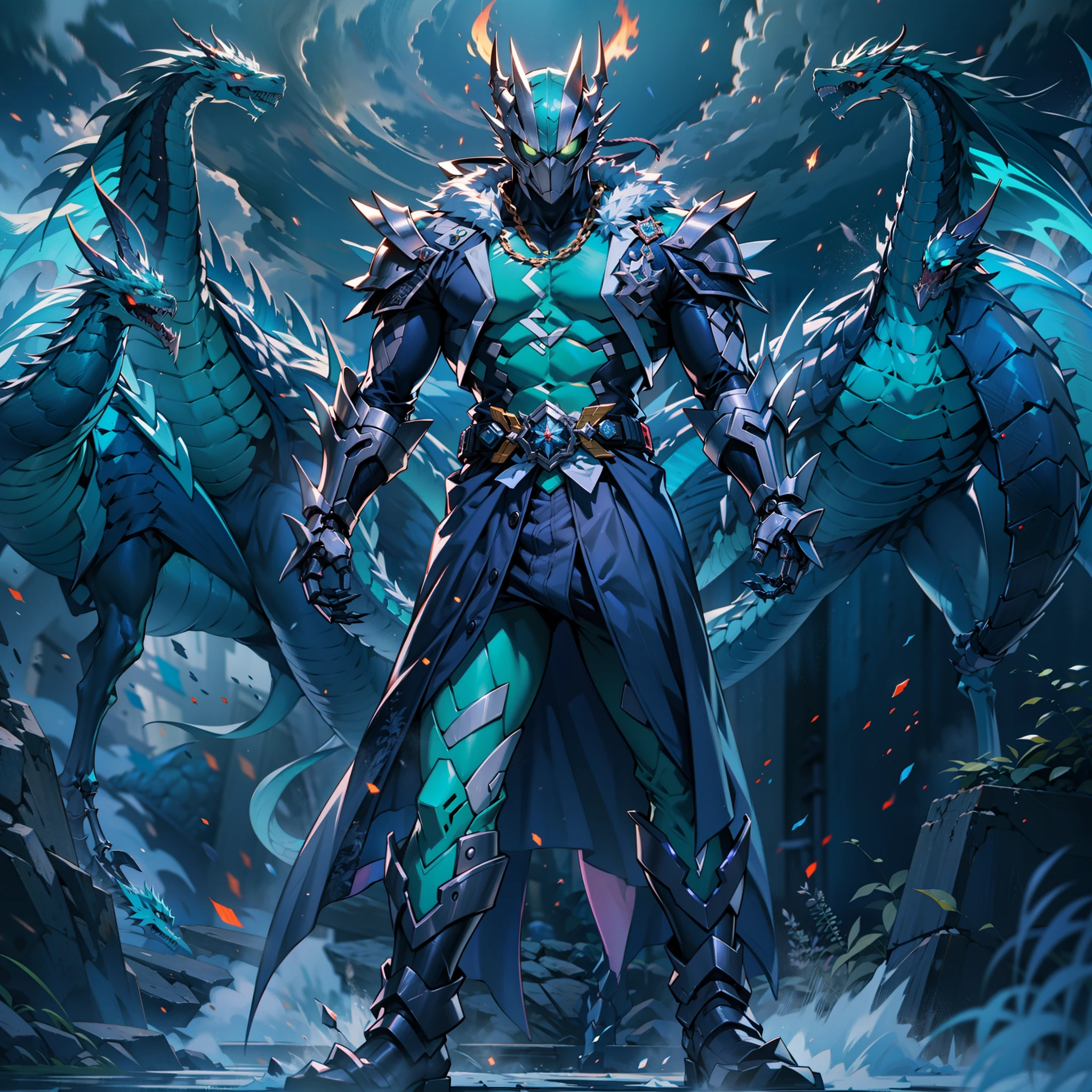 (Highest quality 8k wallpapers),The strongest Frost Dragon Kamen Rider(Hyper-detailing),The king who rules the Grim Reaper,Master of martial arts,blue color eyes,(Burning fur coat),Pubic hair shows through(Mechanical skeleton),(the detail:1.2),Side Body,Mechanical details:1.2,Majesty,Domineering,The dark world,Dark series