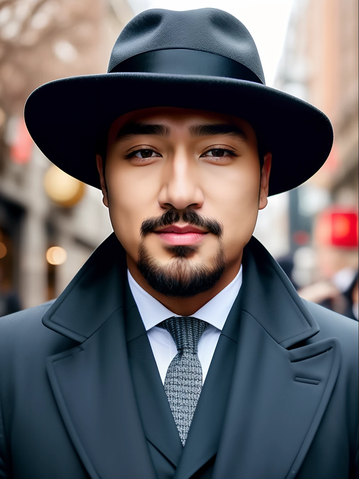 Keep face exactly same, change dress to overcoat and hat