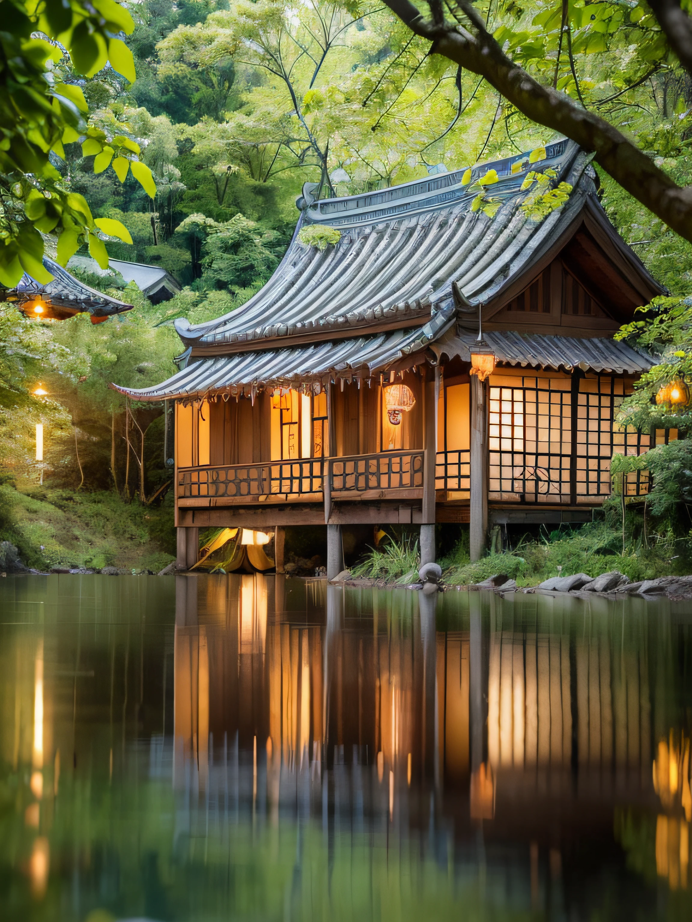 tmasterpiece，Best quality at best，Extremely beautiful reflection，The best reflections。（Very detailed CG unity 8k wallpaper），（Best quality at best），（The best illustrations），（The best shadow），cute animal，Quiet Jiangnan water town，Supai architecture，Beautiful roses，quiet streams，Glowing small mushrooms，surrounded by exquisite leaves and branches，There are also fireflies and glowing particle effects，，（nature elements），（Jungle theme），（foliage），（tree branch），（glowworm），butterflys，（exquisite leaves），（with light glowing），（particle effect）。 , isometric 3D, Octane rendering, Ray traching, ultra-detailliert
