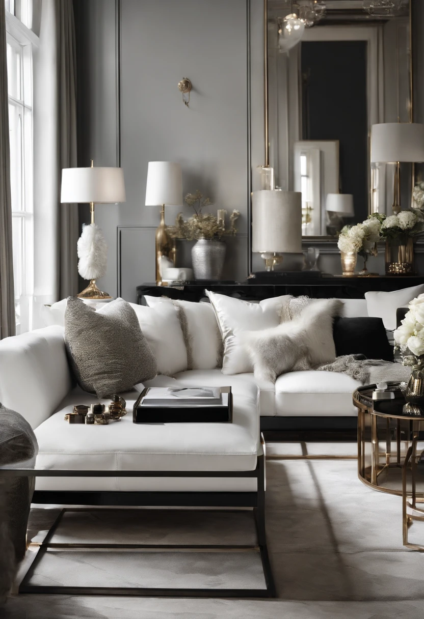 white colors,greys,black in color,Beautiful living room,Fashionab,Simple,metals