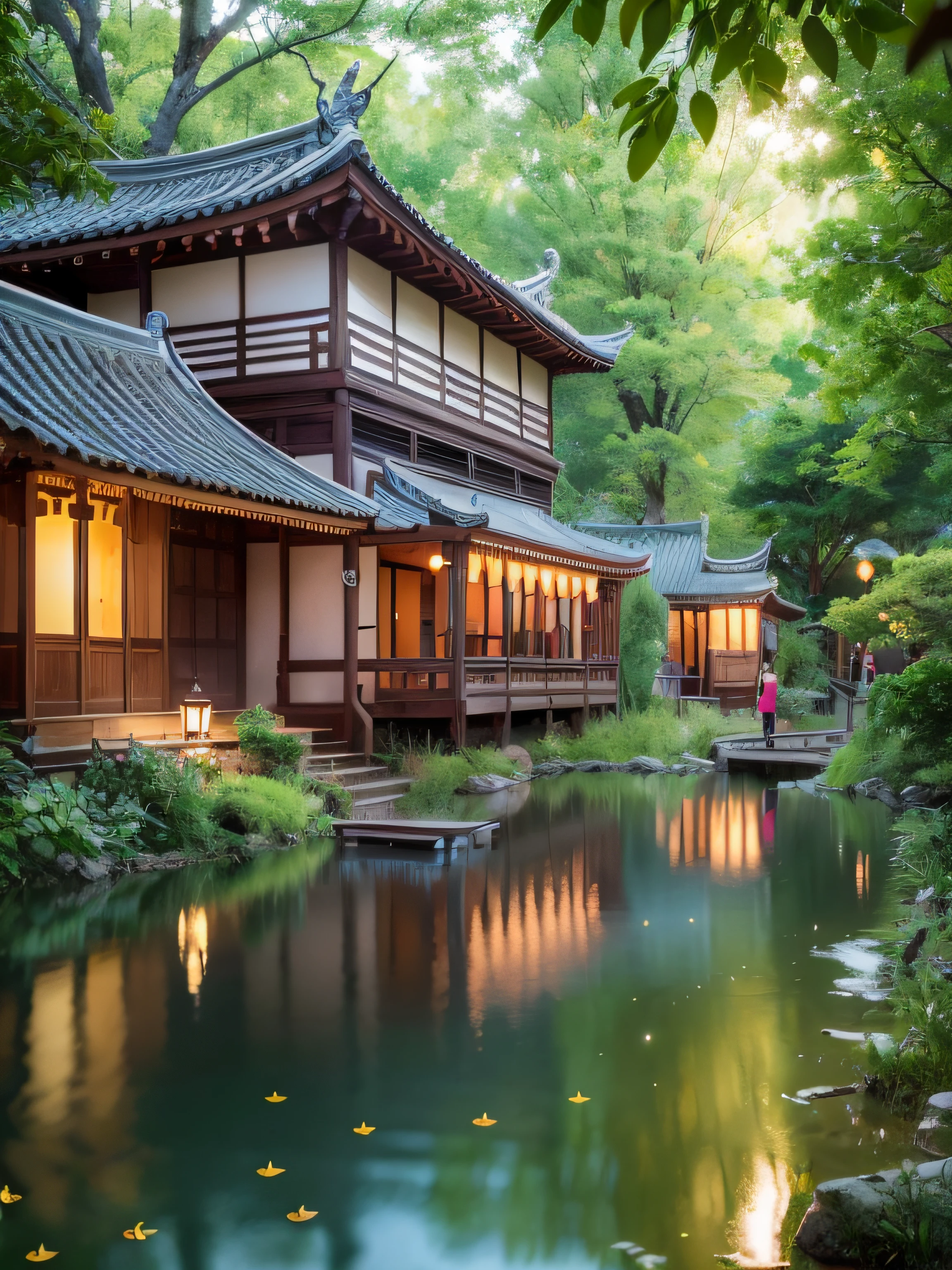 tmasterpiece，Best quality at best，Extremely beautiful reflection，The best reflections。（Very detailed CG unity 8k wallpaper），（Best quality at best），（The best illustrations），（The best shadow），cute animal，Quiet Jiangnan water town，Supai architecture，Beautiful roses，quiet streams，Glowing small mushrooms，surrounded by exquisite leaves and branches，There are also fireflies and glowing particle effects，，（nature elements），（Jungle theme），（foliage），（tree branch），（glowworm），butterflys，（exquisite leaves），（with light glowing），（particle effect）。 , isometric 3D, Octane rendering, Ray traching, ultra-detailliert