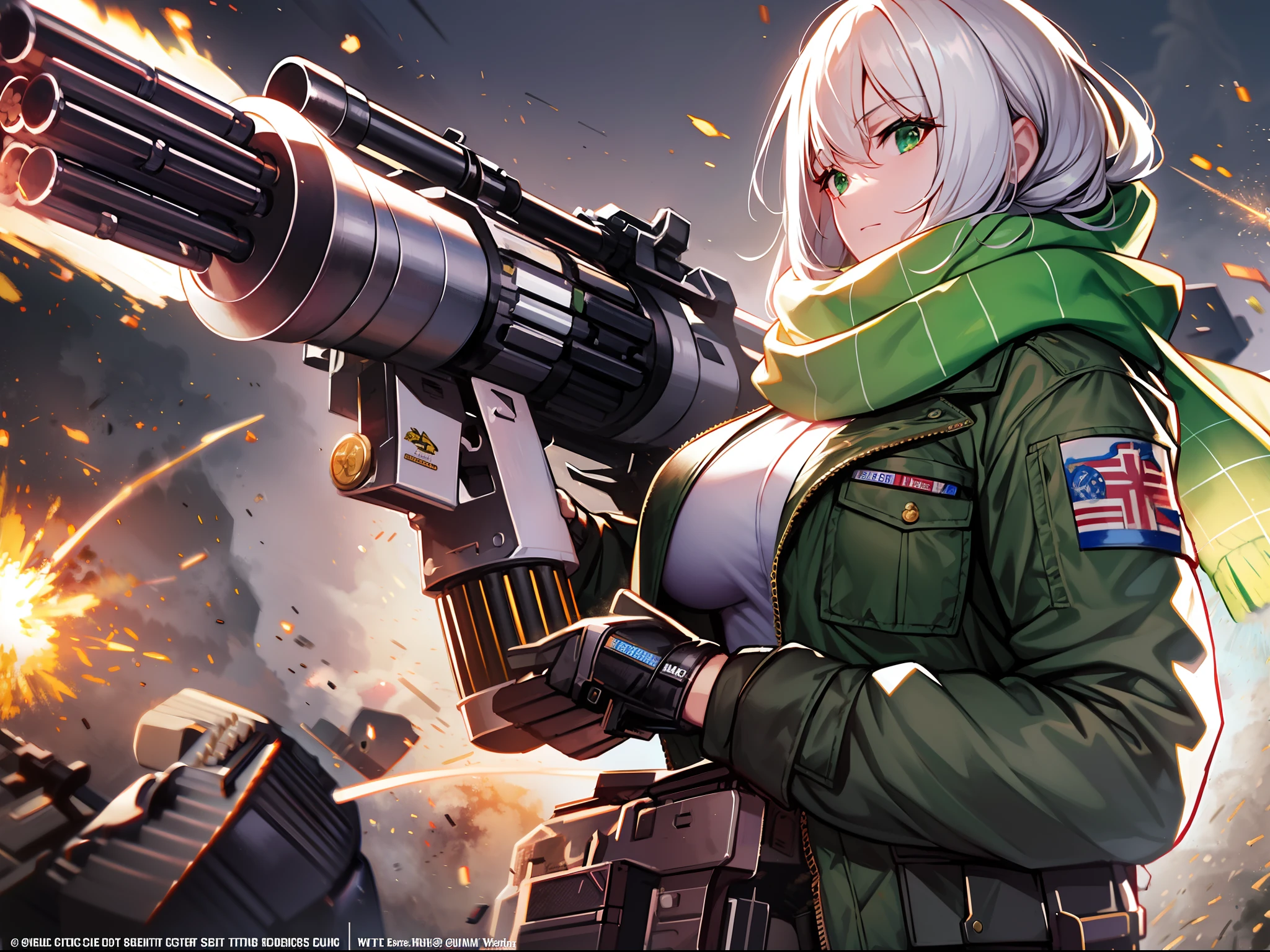 masterpiece++、top-quality++、ultra-definition++、ultra-definition++、4k++、8k++、from side、(Background Focus)++、(((1)))+++、Sexily dressed woman wearing green jacket and white scarf with ammunition belt and Gatling gun on battlefield with explosions and sparks that destroy cities1Cast a man's muscular big breasts military spell、Wearing a green jacket and white scarf with an ammunition belt and Gatling gun on a battlefield with explosions and sparks1Man muscular big breasts soldier rune、Wearing a green jacket and white scarf with an ammunition belt and Gatling gun on a battlefield with explosions and sparks1The magic of a muscular big breasts soldier、On a battlefield with explosions and sparks flying over, he wore a green jacket and white scarf with an ammunition belt and a Gatling gun1Muscular big breasts soldier、Wearing a green jacket and white scarf with an ammunition belt and Gatling gun on a battlefield with explosions and sparks1Muscular Big Military Sorcerer、Wearing a green jacket and white scarf with an ammunition belt and Gatling gun on a battlefield with explosions and sparks1Muscular big breasts military goddess、detailed fantasy art、fantasy art style、Break wearing a green jacket and white muffler with ammunition belt and Gatling gun on a battlefield with beautiful ancient explosions and sparks1Muscular Colossal Soldier Witch、Wearing a green jacket and white scarf with an ammunition belt and Gatling gun on a battlefield with explosions and sparks1Man Muscular Big Military Colossal Queen、Fantasy Art Behans、Wearing a green jacket and white scarf with an ammunition belt and Gatling gun on a battlefield with beautiful explosions and sparks1Muscular Big Military Magician、Wearing a green jacket and white scarf with an ammunition belt and Gatling gun on a battlefield with beautiful explosions and sparks1Muscular Big Military Magician、Wearing a green jacket and white muffler with an ammunition belt and Gatling gun on a battlefield with shiny floating explosions and spar