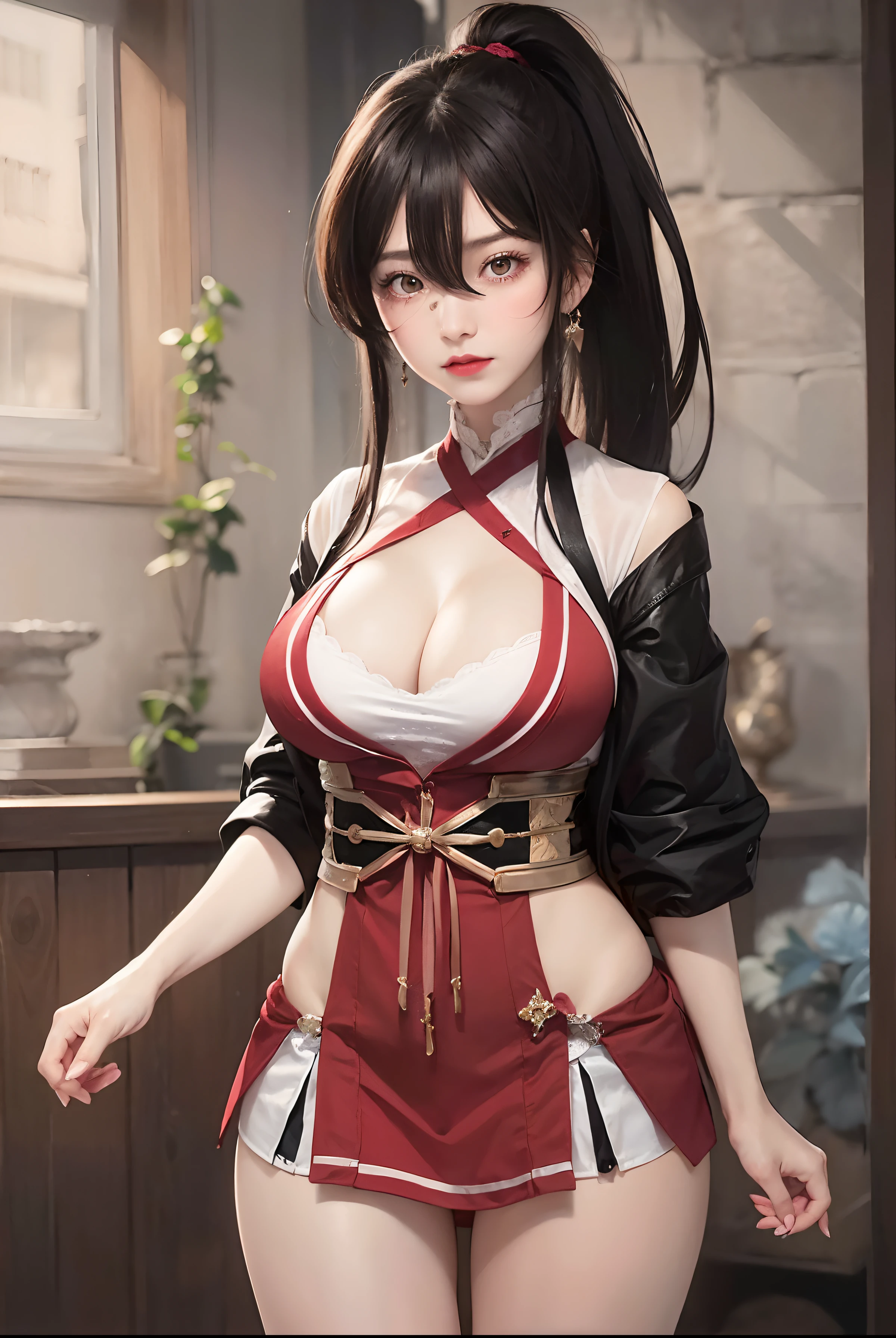 Black hair bob, (8k, RAW photo, photorealistic: 1.25), (more lip gloss, more eyelashes, watery eyes, highest quality, ultra high resolution, depth of field, chromatic aberration, caustics, wide light, natural color, Japanese, female in her 30s, (straddle: 1.5, cowgirl)) Staring at the viewer, very angry, crying, red eyes, too many necklaces, collars, too many accessories, full body , huge breasts, mole on the chest, raw legs, small black underwear, huge breasts that do not fit in the bra, white bed, disheveled futon