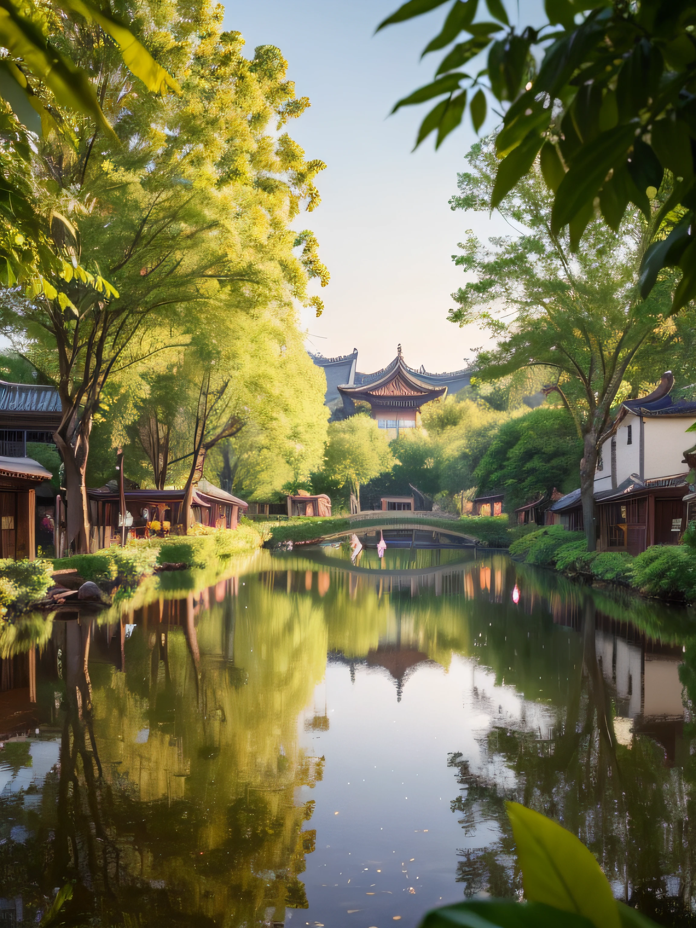 tmasterpiece,Best quality at best,Extremely beautiful reflection,The best reflections。(Very detailed CG unity 8K wallpaper),(Best quality at best),(The best illustrations),(The best shadow),Delicate makeup,Quiet Jiangnan water town,Supai architecture,Beautiful roses,quiet streams,Cute little animals,surrounded by exquisite leaves and branches,There are also fireflies and glowing particle effects,,(nature elements),(Gangnam theme),(Foliage),(tree branch),(glowworm),butterflys,(exquisite leaves),(with light glowing),(Particle effect)。 , Isometric 3D, Octane rendering, Ray traching, ultra-detailliert