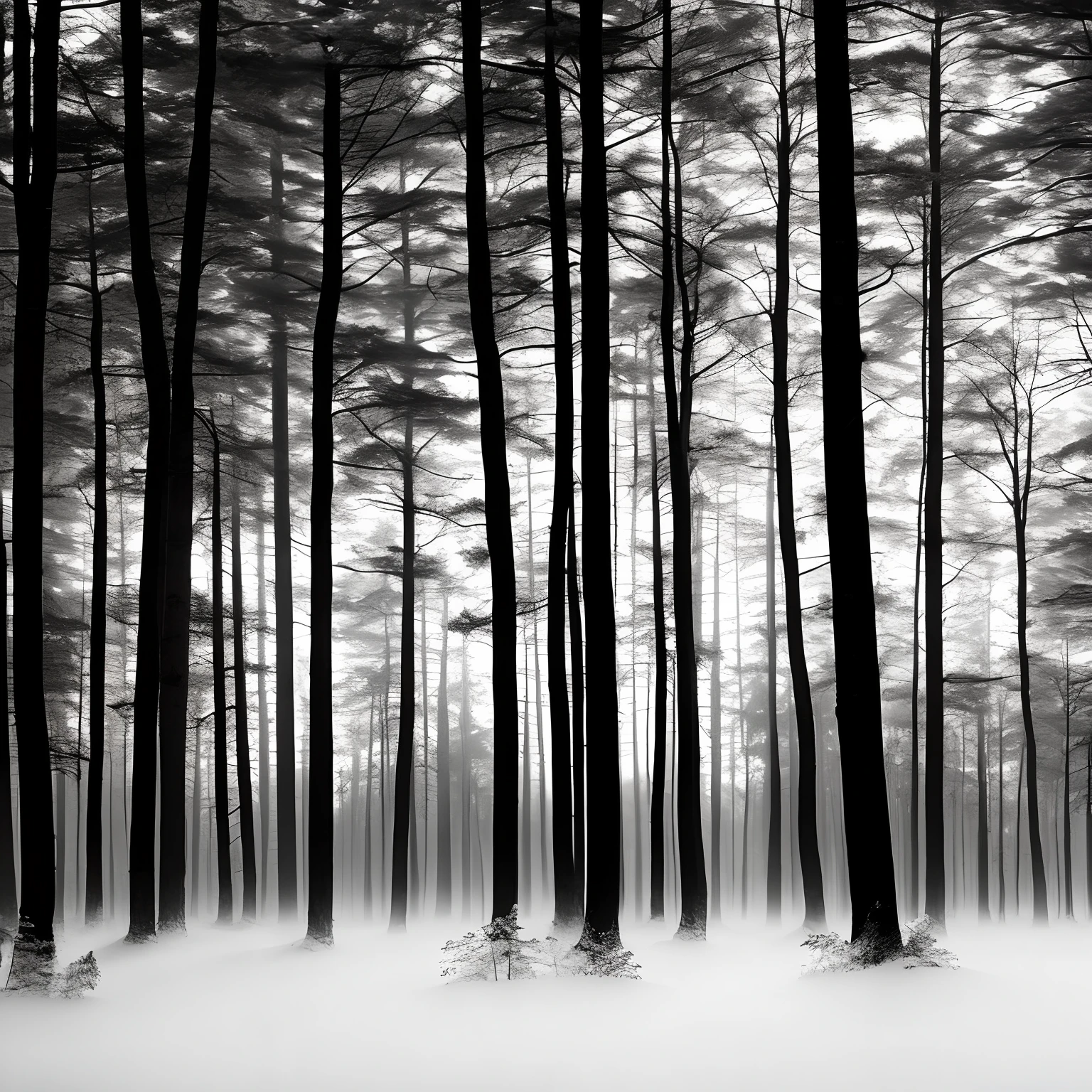 Dusk night view,winter, forest, Black and white, Mist, humidity, HD quality - V 5