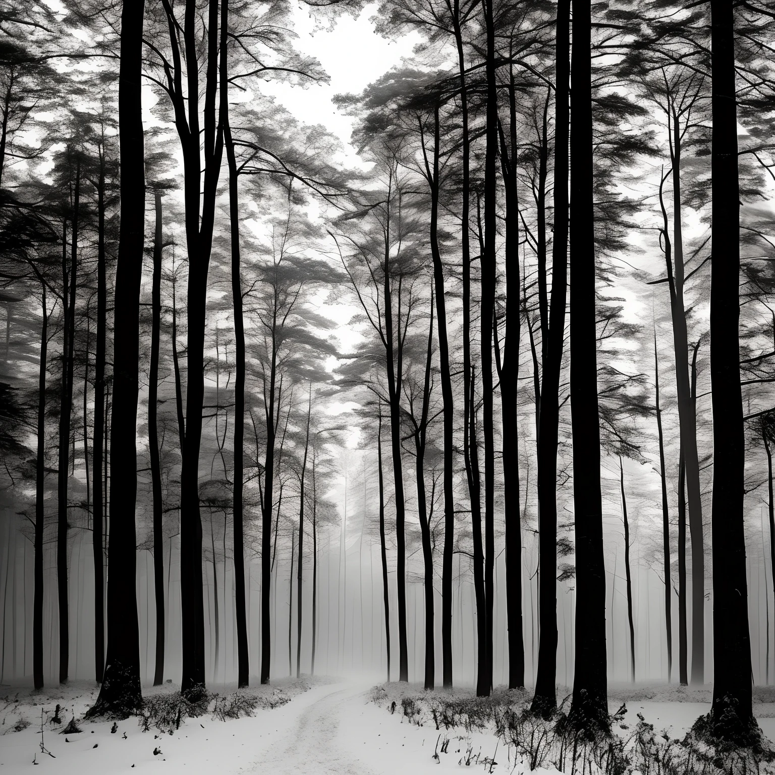 Dusk night view,winter, forest, Black and white, Mist, humidity, HD quality - V 5
