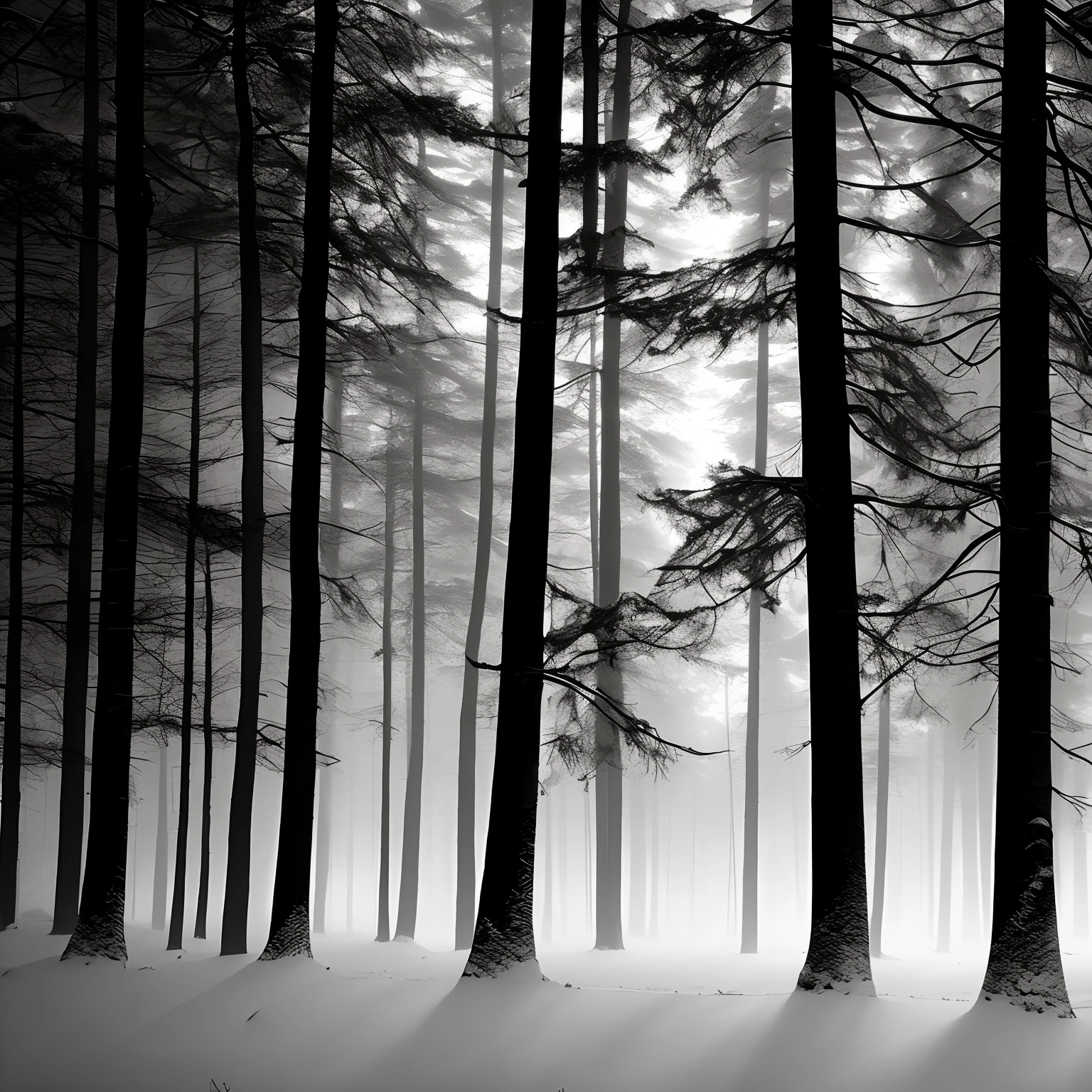 Dusk night view,winter, forest, Black and white, Mist, humidity, HD quality - V 5