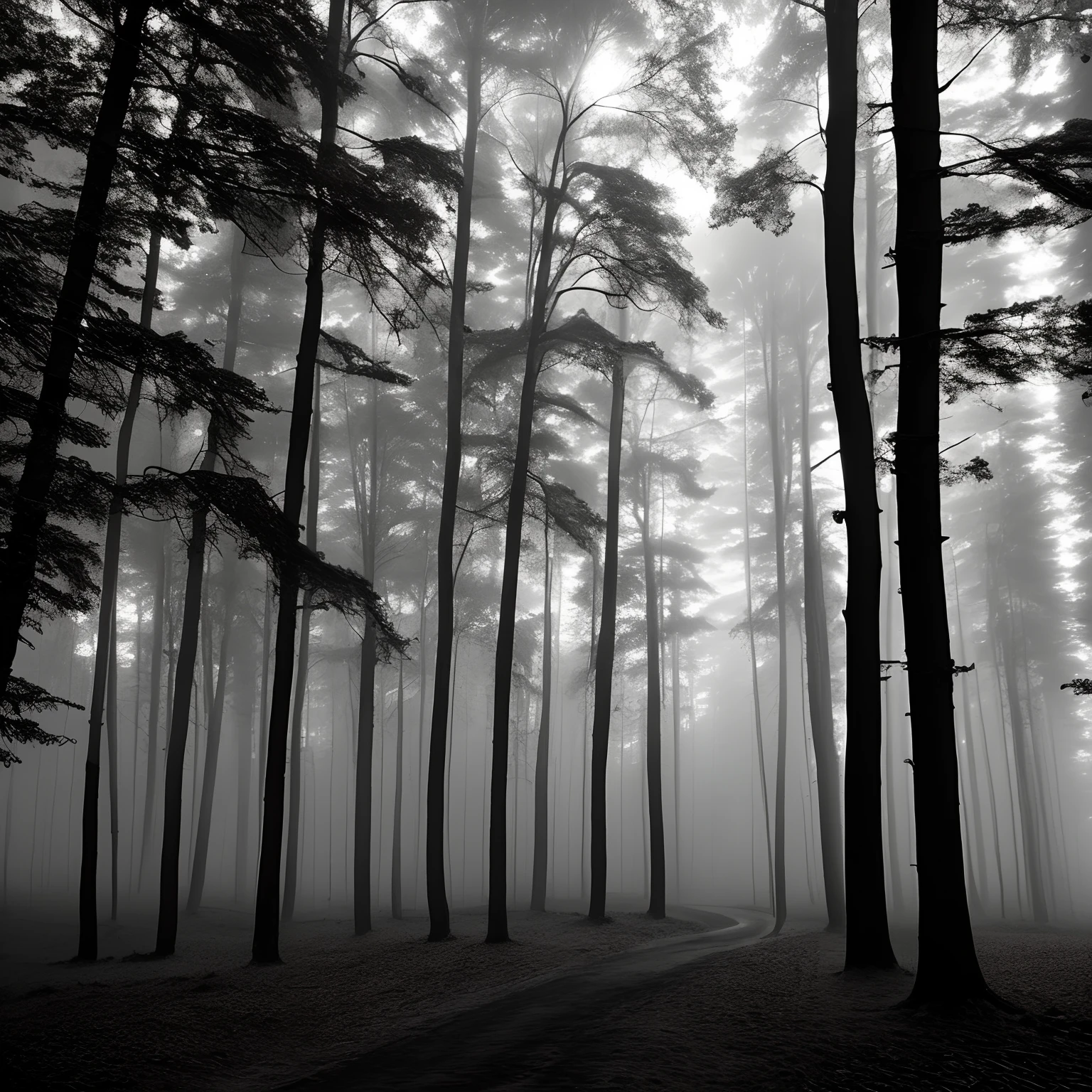 Dusk night view，winter, forest, Black and white, Mist, humidity, HD quality - V 5