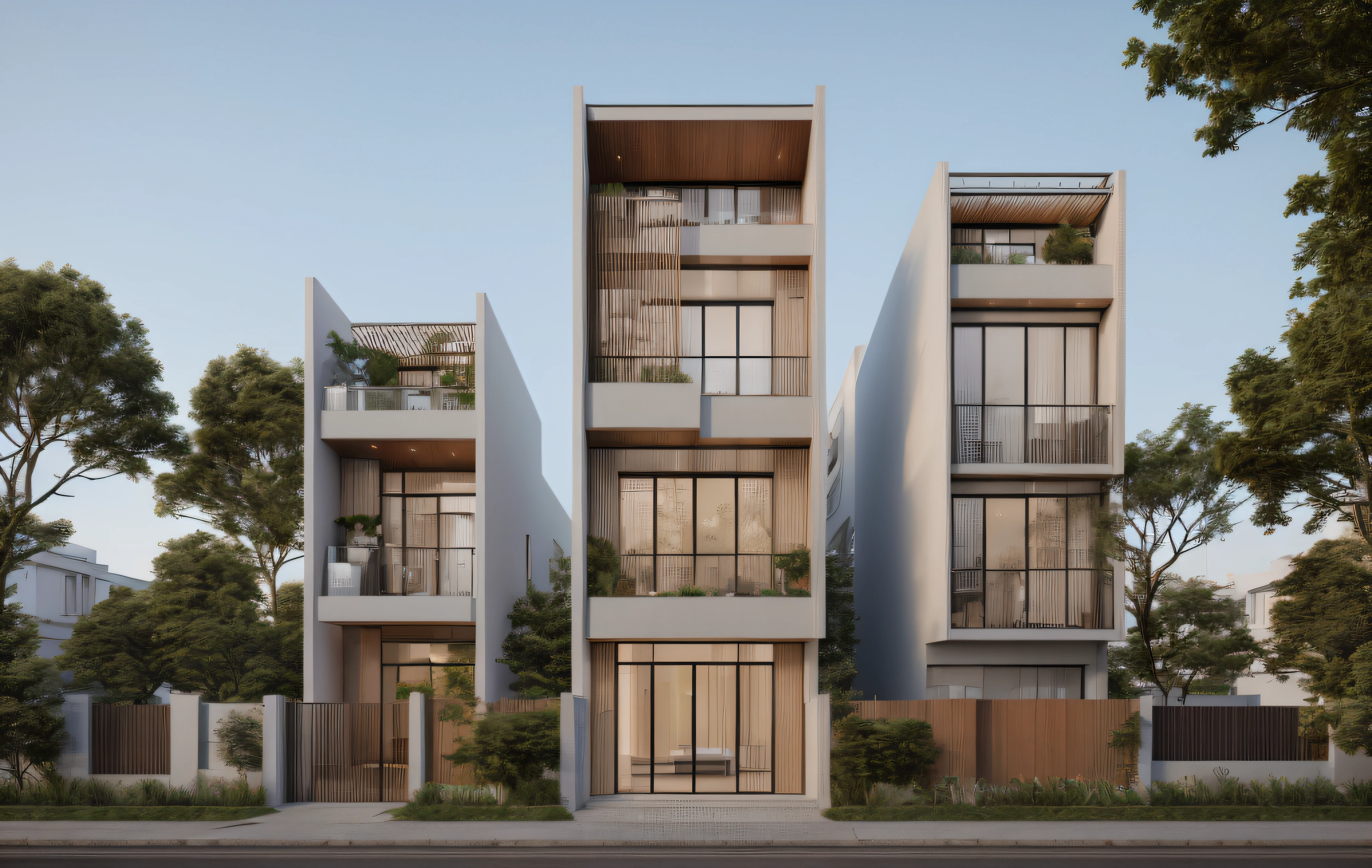 rendering of a modern residential townhouse, professional render, wide angle exterior 2023, highly detailed render, high quality rendering, realistic render, architectural render, high-quality render, detailed rendering, hyper-realistic render, hyper - realistic render, very realistic 3 d render, high render, realistic rendering, very realistic render