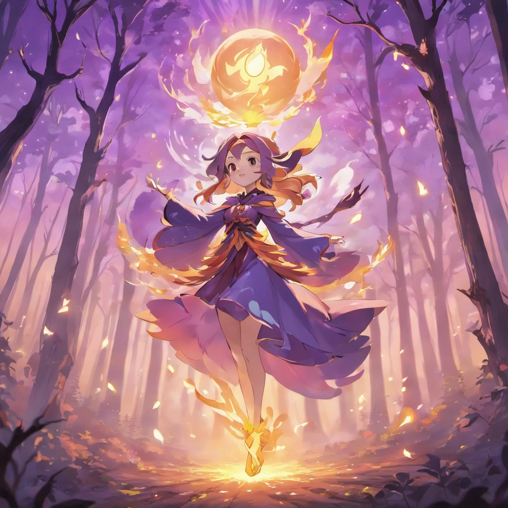 "(best quality, highres, ultra-detailed), The goddess casting mystical glowing spells in a haunted forest, orange and purple hues, portraits, vivid colors, extreme detail description, sharp focus, physically-based rendering, studio lighting, horror, witch, magical, eerie atmosphere, swirling fog, ethereal glow, ancient trees, twisted branches, moonlit sky, mysterious shadows, spellbinding, enchanting, hauntingly beautiful"