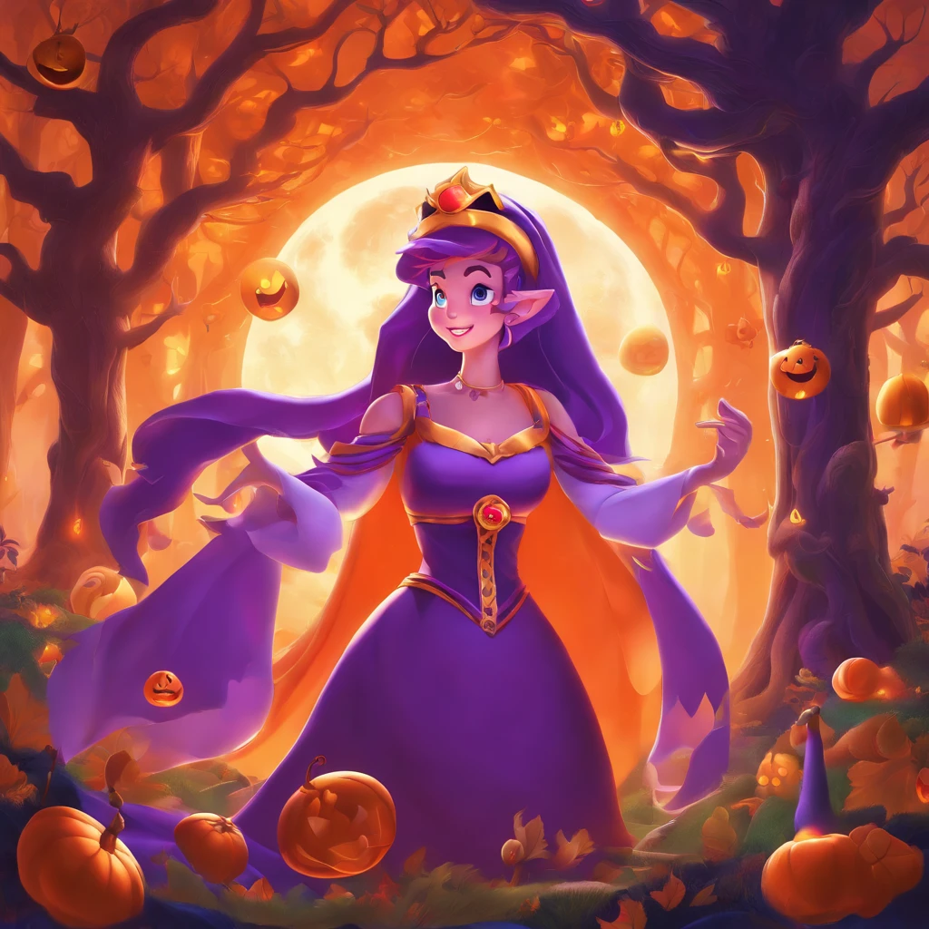 "(best quality, highres, ultra-detailed), The goddess casting mystical glowing spells in a haunted forest, orange and purple hues, portraits, vivid colors, extreme detail description, sharp focus, physically-based rendering, studio lighting, horror, witch, magical, eerie atmosphere, swirling fog, ethereal glow, ancient trees, twisted branches, moonlit sky, mysterious shadows, spellbinding, enchanting, hauntingly beautiful"