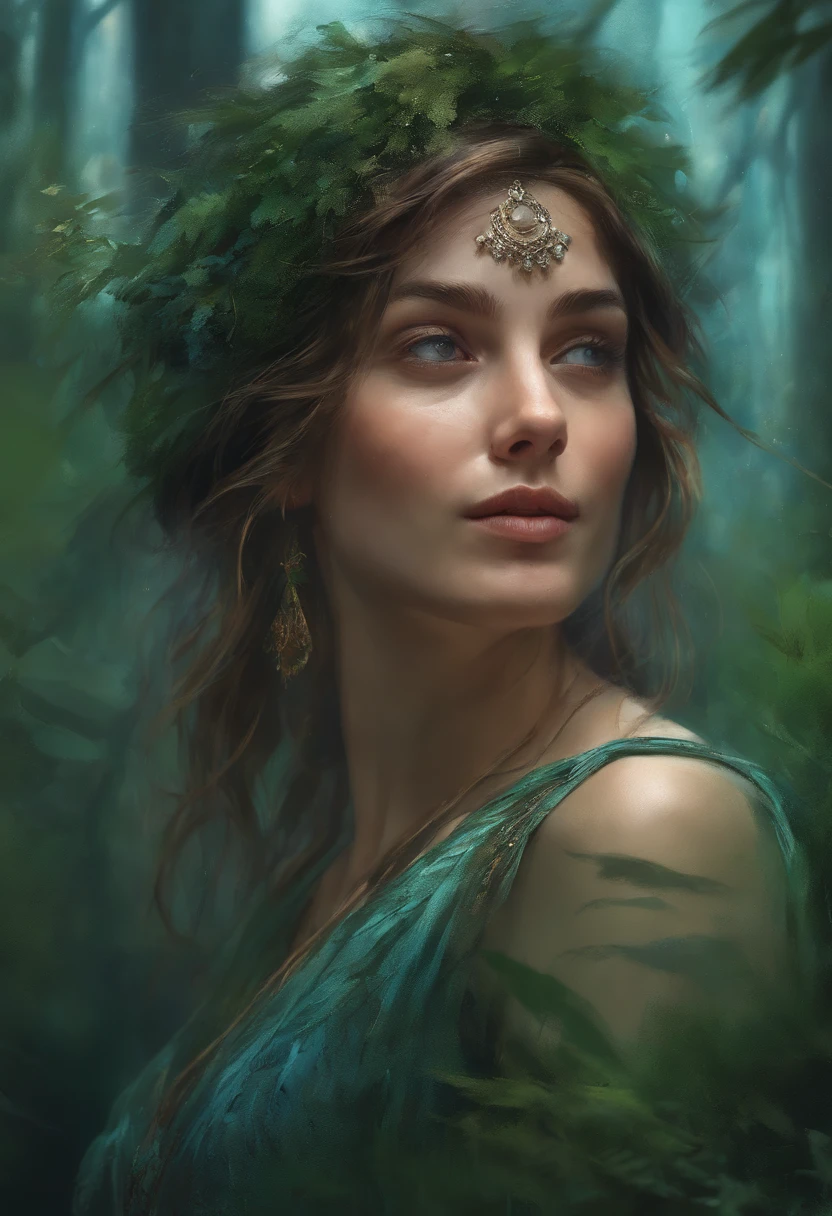 happy girl, centered, looking at the camera, approaching perfection, dynamic, (shades of blue and ((forest green 1.5)))), highly detailed, digital painting, art station, concept art, smooth, sharp focus, illustration, art by Carne Griffiths and Wadim Kashin, detailed face, 4k