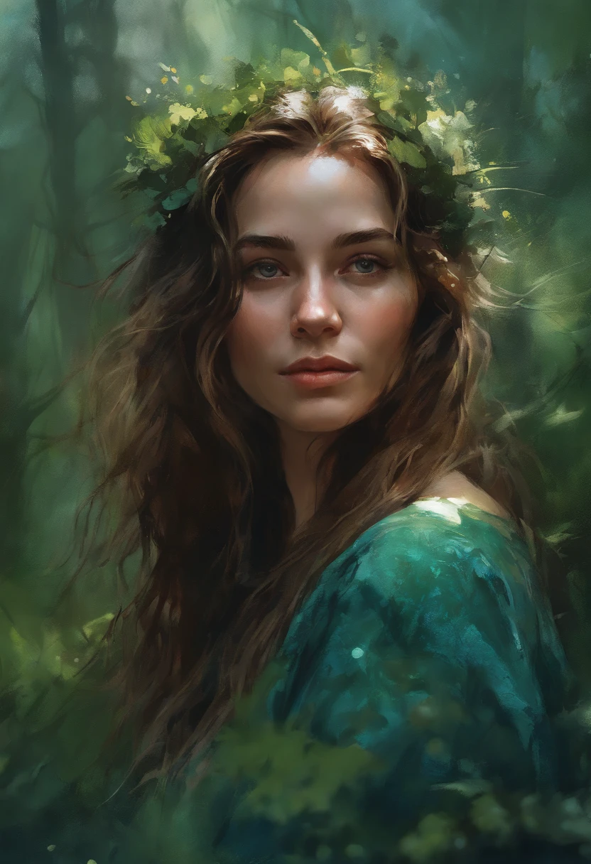happy girl, centered, looking at the camera, approaching perfection, dynamic, (shades of blue and ((forest green 1.5)))), highly detailed, digital painting, art station, concept art, smooth, sharp focus, illustration, art by Carne Griffiths and Wadim Kashin, detailed face, 4k