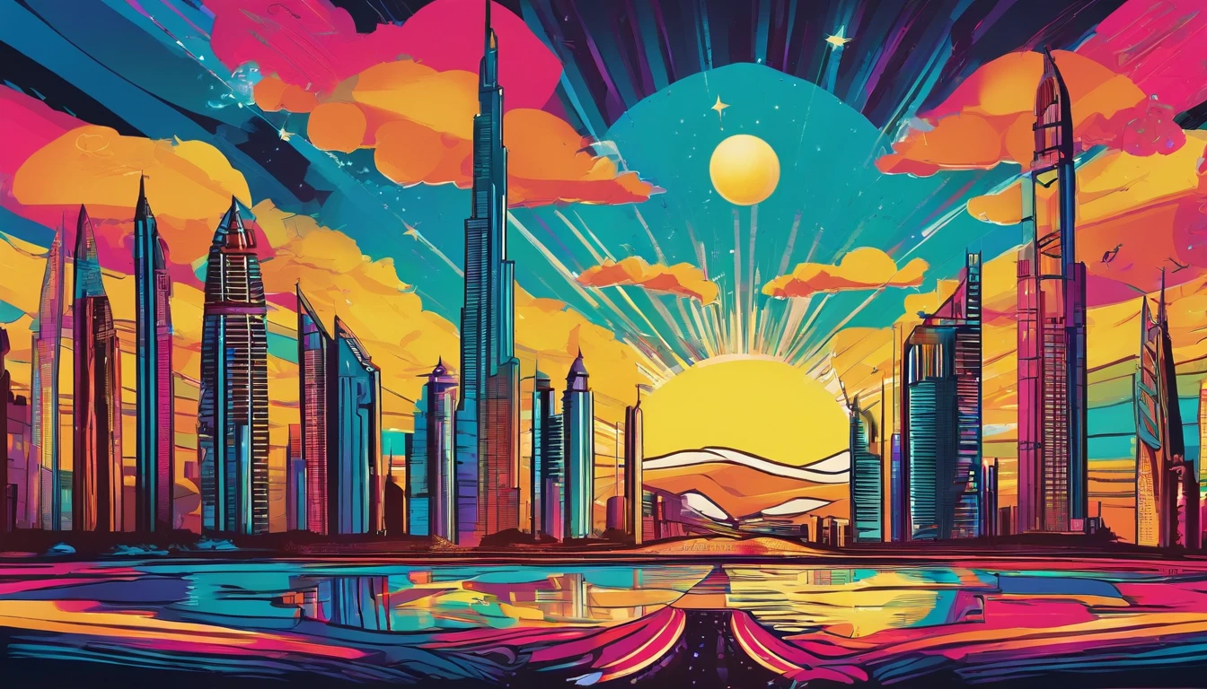 Dubai architectural style, Desert background, the night, starrysky, grand, Surrealism, masterpiece, highres, 16k, super detail, ccurate, highres, high details