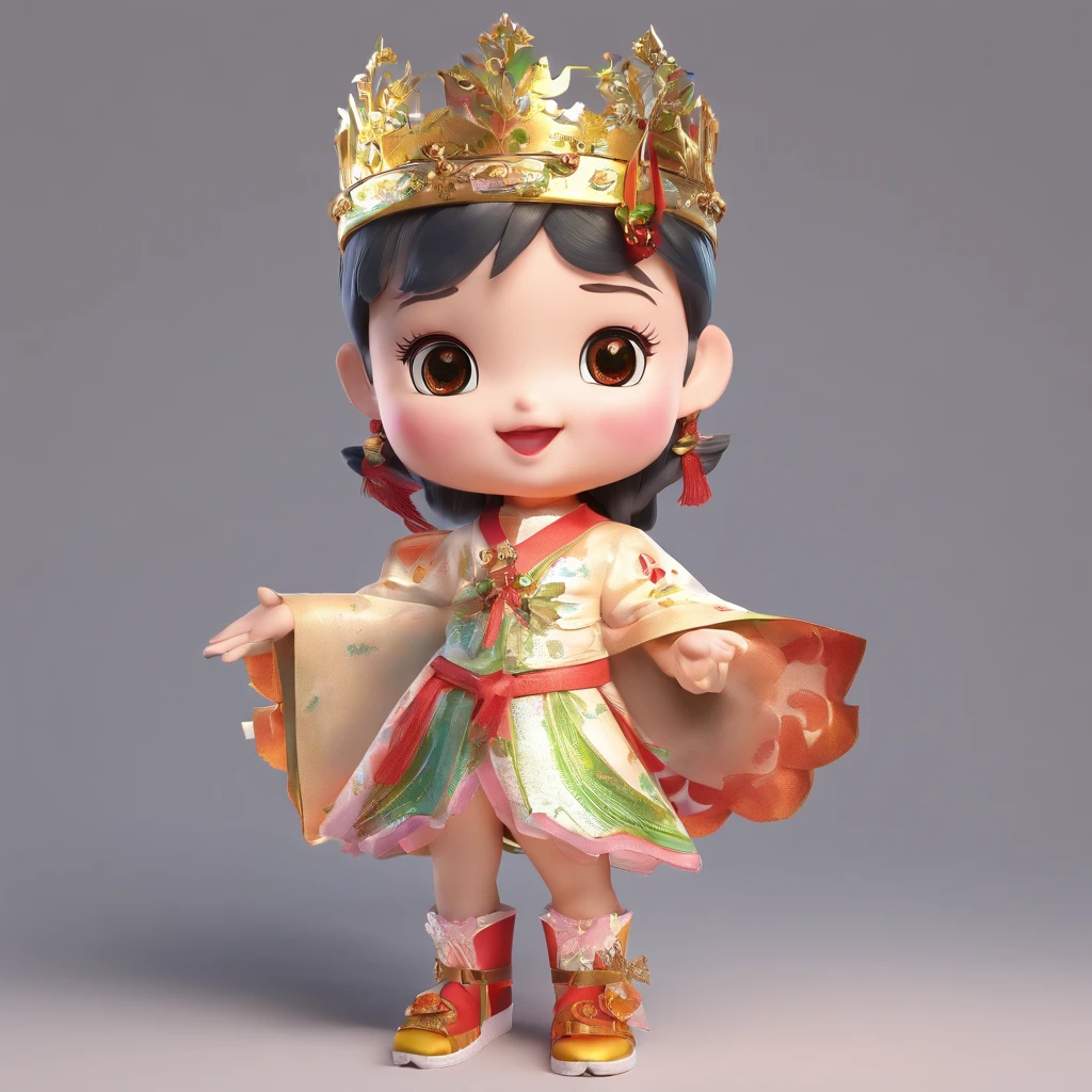 Children's guide IP, Bright eyes, balmy,friendliness,She's clothes,The Shes wear phoenix crown brocade clothing,Sing when you talk and do everything,Intra-clan exchanges are spoken by songs,It seems ordinary but very distinctive,Living in the mountains and farming, but can sing and dance well,a blind box toy, Glossy and delicate,Clean background, Good gloss, a 3D render,Best quality,full bodyesbian