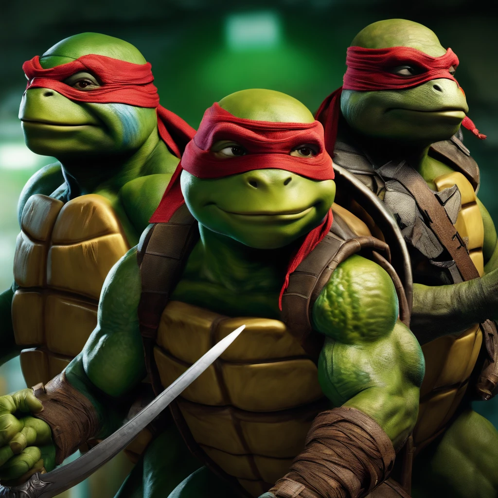 ninja turtles,extreme hight detail,very high res,Four Teenage Mutant Ninja Turtles,Different looks,Different weapons