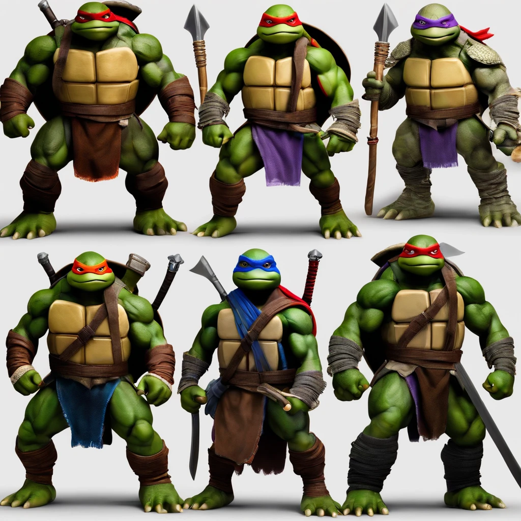 ninja turtles,extreme hight detail,very high res,Four age Mutant Ninja Turtles,Different looks,Different weapons