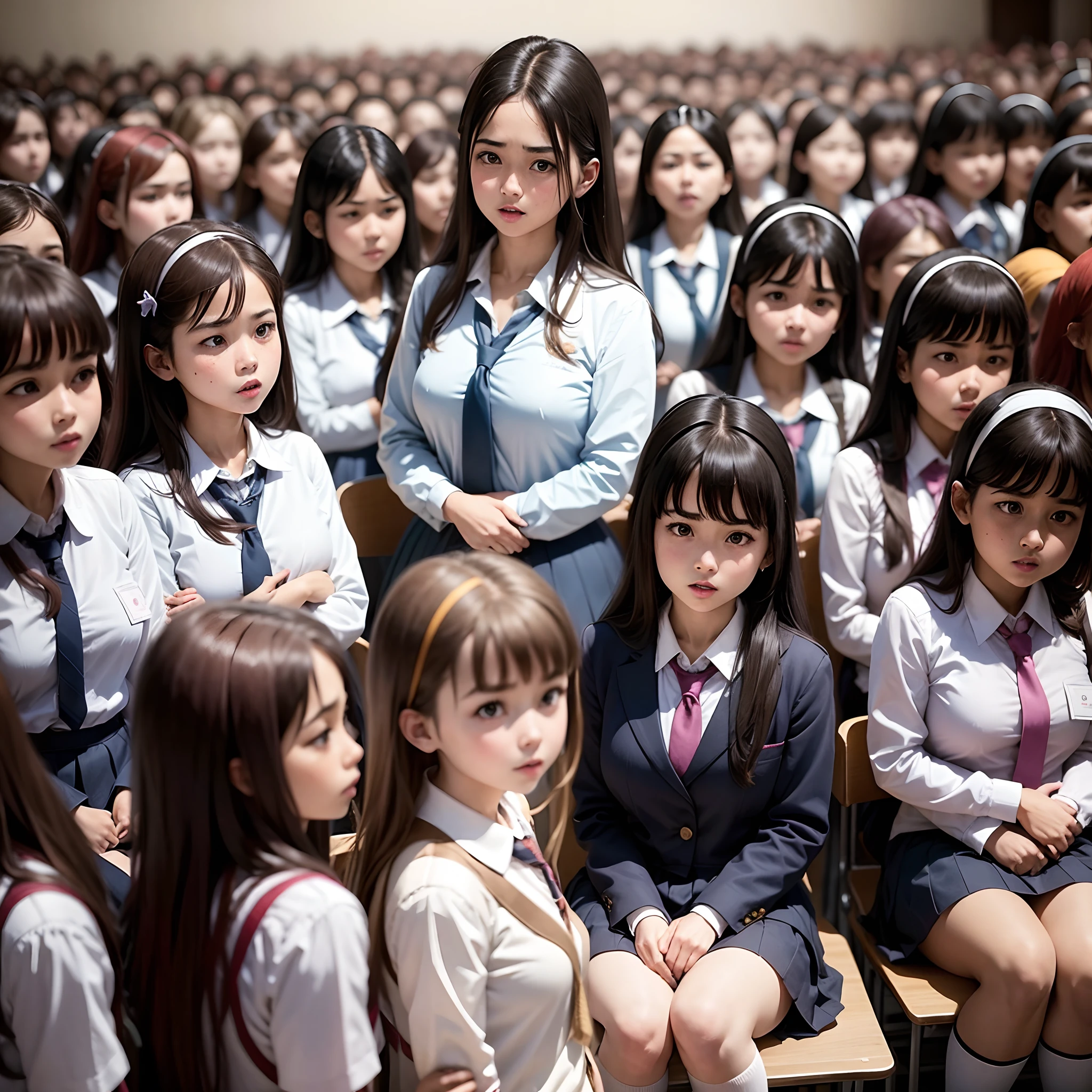 Thousands of girls　500 schoolCrowd of women　rialistic photo　in group photograph　harems　full house