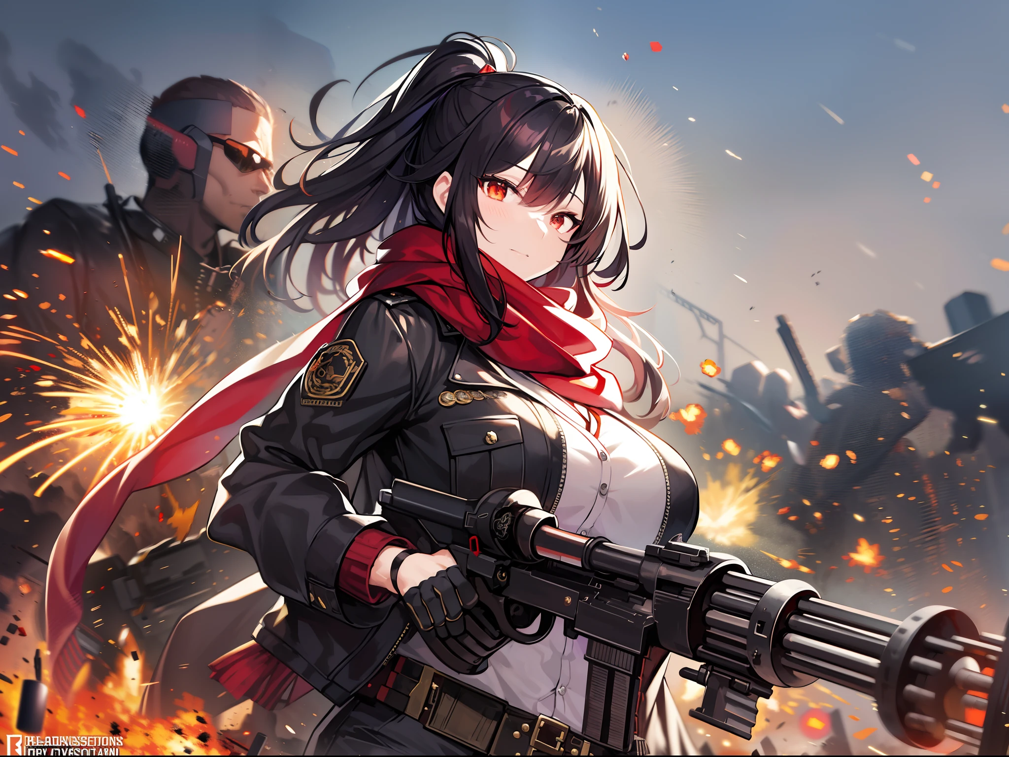 Outrageous resolution、masterpiece++、top-quality++、ultra-definition++、ultra-definition++、4k++、8k++、from side、(Background Focus)++、(((1)))+++、Sexily dressed woman wearing black jacket and red scarf with ammunition belt and Gatling gun on battlefield with explosions and sparks that destroy cities1Cast a man's muscular big breasts military spell、On a battlefield with explosions and sparks, he wore a black jacket and red scarf with an ammunition belt and a Gatling gun1Man muscular big breasts soldier rune、On a battlefield with explosions and sparks, he wore a black jacket and red scarf with an ammunition belt and a Gatling gun1The magic of a muscular big breasts soldier、On a battlefield with explosions and sparks flying overhead, wearing a black jacket and red scarf with an ammunition belt and Gatling gun1Muscular big breasts soldier、On a battlefield with explosions and sparks, he wore a black jacket and red scarf with an ammunition belt and a Gatling gun1Muscular Big Military Sorcerer、On a battlefield with explosions and sparks, he wore a black jacket and red scarf with an ammunition belt and a Gatling gun1Muscular big breasts military goddess、detailed fantasy art、fantasy art style、Break wearing a black jacket and red scarf with ammo belt and Gatling gun on a battlefield with beautiful ancient explosions and sparks1Muscular Colossal Soldier Witch、On a battlefield with explosions and sparks, he wore a black jacket and red scarf with an ammunition belt and a Gatling gun1Man Muscular Big Military Colossal Queen、Fantasy Art Behans、Wearing a black jacket and red muffler with an ammunition belt and Gatling gun on a battlefield with beautiful explosions and sparks1Muscular Big Military Magician、Wearing a black jacket and red muffler with an ammunition belt and Gatling gun on a battlefield with beautiful explosions and sparks1Muscular Big Military Magician、Wearing a black jacket and red muffler with an ammunition belt and Gatling gun on a battlefield with shiny floating explos