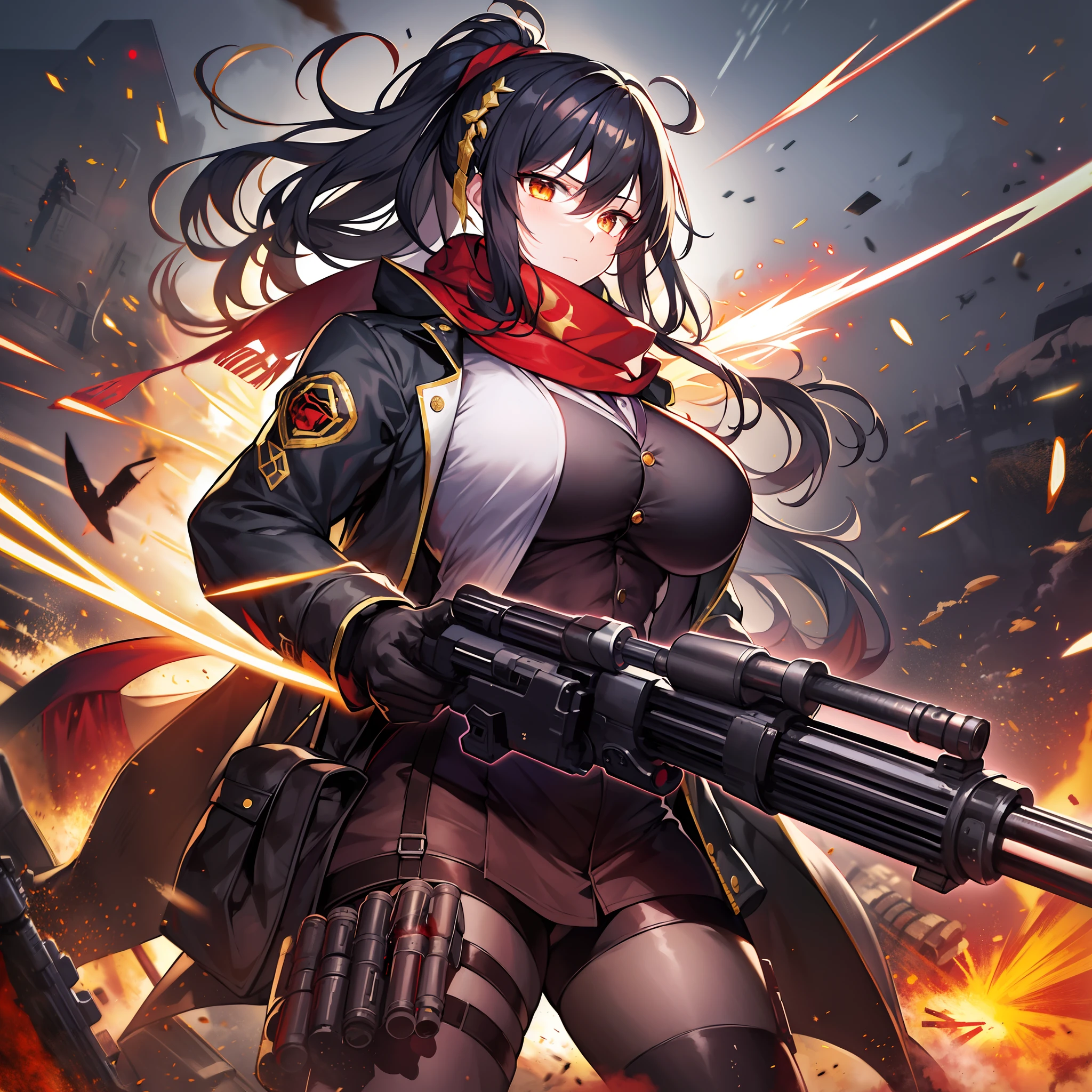 masterpiece++、top-quality++、ultra-definition++、ultra-definition++、4k++、8k++、from side、(Background Focus)++、(((1)))+++、Sexily dressed woman wearing black jacket and red scarf with ammunition belt and Gatling gun on battlefield with explosions and sparks that destroy cities1Cast a man's muscular big breasts military spell、On a battlefield with explosions and sparks, he wore a black jacket and red scarf with an ammunition belt and a Gatling gun1Man muscular big breasts soldier rune、On a battlefield with explosions and sparks, he wore a black jacket and red scarf with an ammunition belt and a Gatling gun1The magic of a muscular big breasts soldier、On a battlefield with explosions and sparks flying overhead, wearing a black jacket and red scarf with an ammunition belt and Gatling gun1Muscular big breasts soldier、On a battlefield with explosions and sparks, he wore a black jacket and red scarf with an ammunition belt and a Gatling gun1Muscular Big Military Sorcerer、On a battlefield with explosions and sparks, he wore a black jacket and red scarf with an ammunition belt and a Gatling gun1Muscular big breasts military goddess、detailed fantasy art、fantasy art style、Break wearing a black jacket and red scarf with ammo belt and Gatling gun on a battlefield with beautiful ancient explosions and sparks1Muscular Colossal Soldier Witch、On a battlefield with explosions and sparks, he wore a black jacket and red scarf with an ammunition belt and a Gatling gun1Man Muscular Big Military Colossal Queen、Fantasy Art Behans、Wearing a black jacket and red muffler with an ammunition belt and Gatling gun on a battlefield with beautiful explosions and sparks1Muscular Big Military Magician、Wearing a black jacket and red muffler with an ammunition belt and Gatling gun on a battlefield with beautiful explosions and sparks1Muscular Big Military Magician、Wearing a black jacket and red muffler with an ammunition belt and Gatling gun on a battlefield with shiny floating explosions and sparks1Muscul