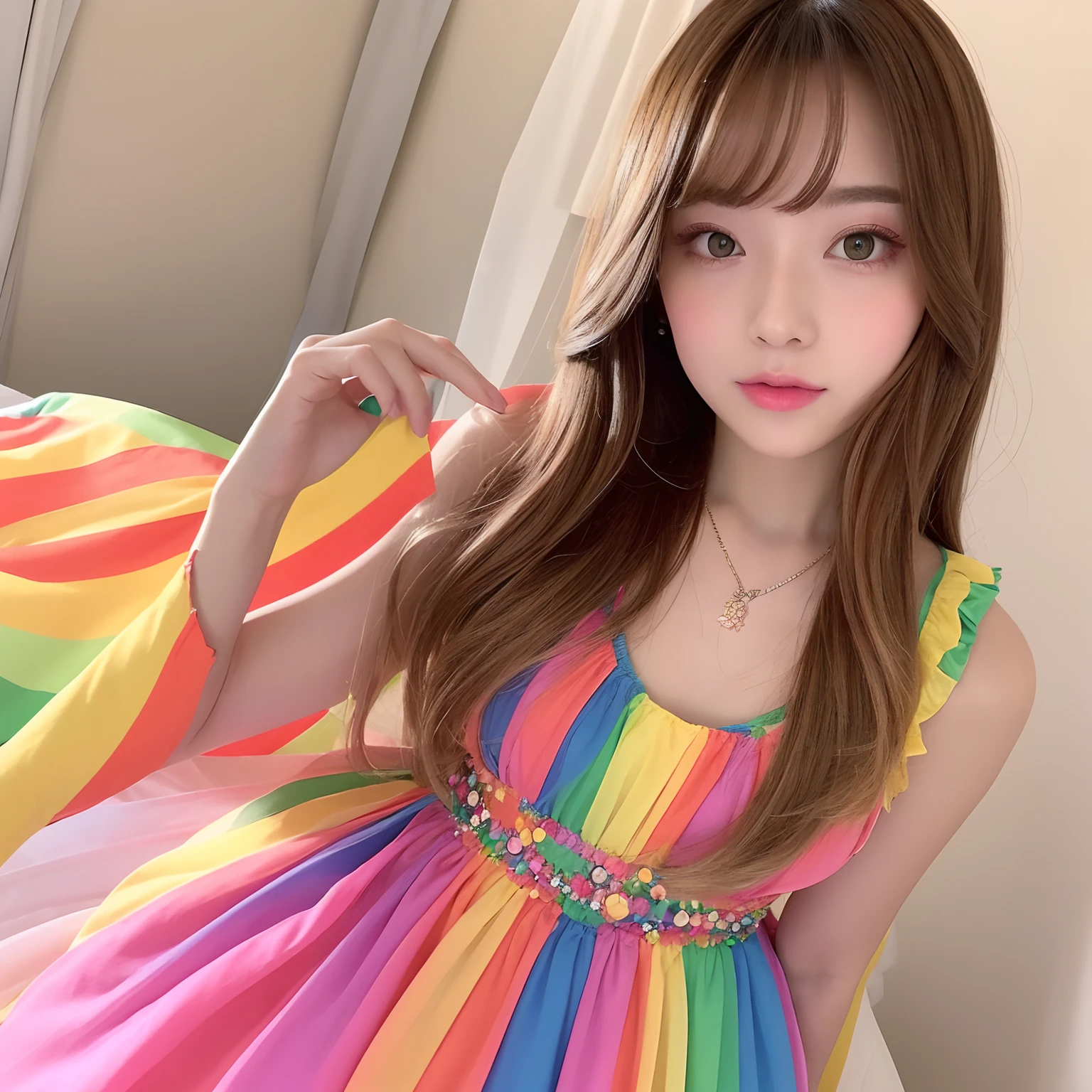 Beautiful girl in rainbow party dress