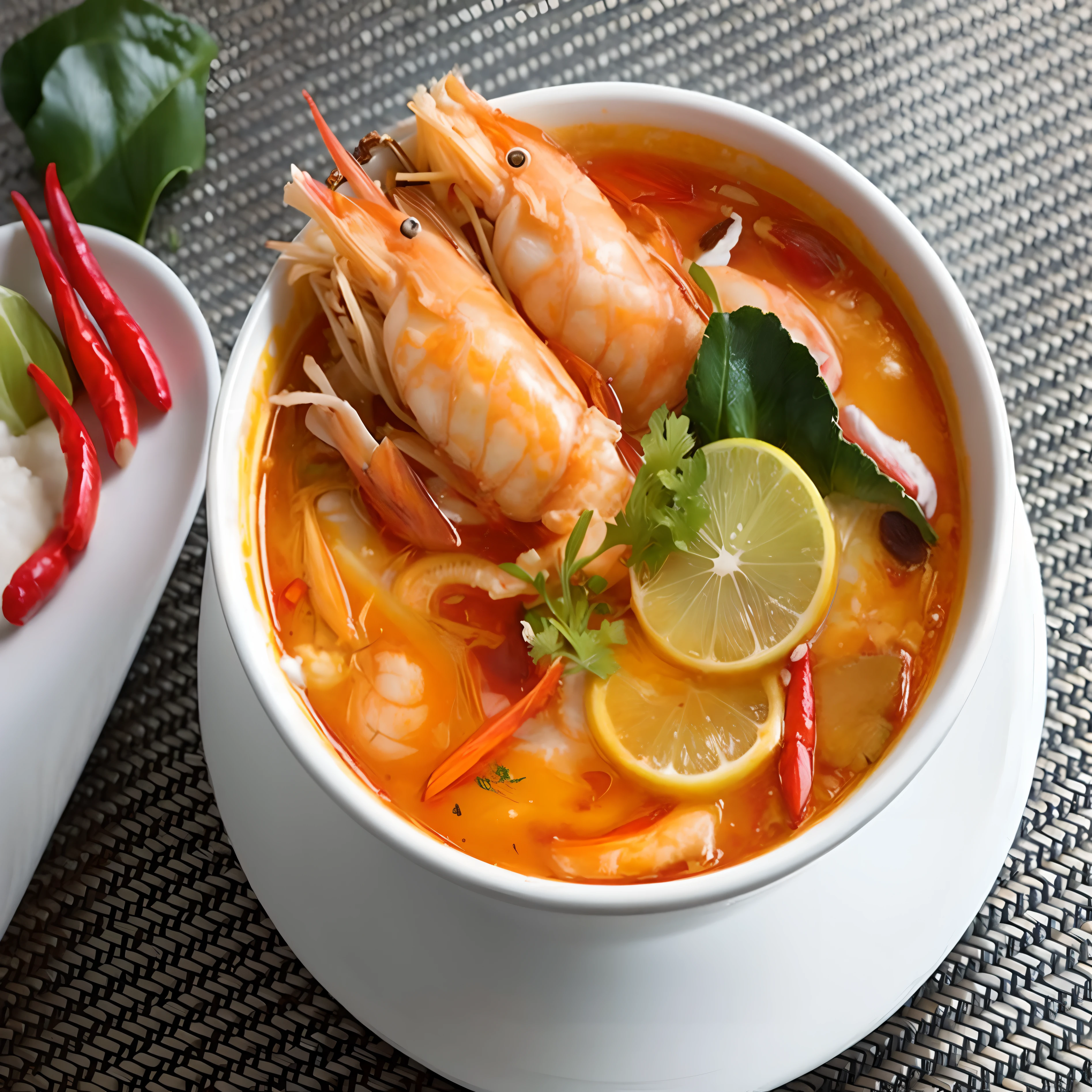 Thai Food,lifelike,Big shrimp,Golden Bowl,Golden spoon