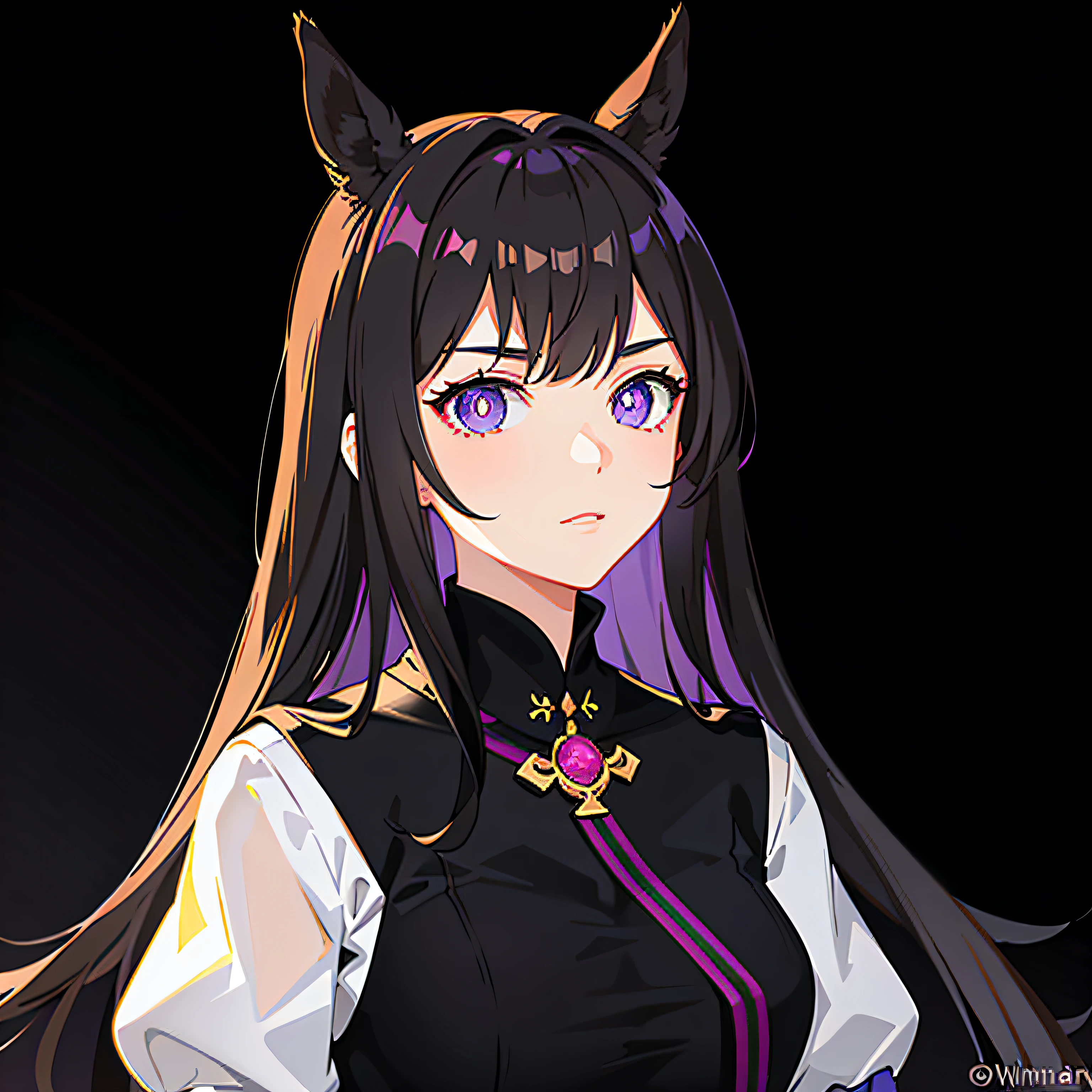 head portrait，1girll，brunette color hair，horse tailed，Purple pupils，（ninjartist），shotgun，middlebreast，围巾，Wallpapers，Magic array background，light particules，Green fire