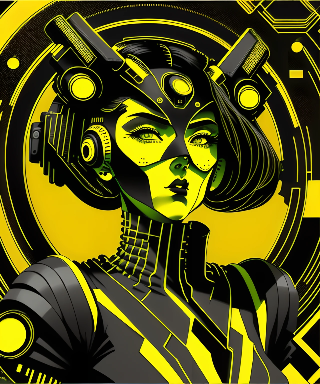 (masterpiece, 4k ,ultra detailed,raw photo:1.2),illustration,
(1woman:1),
(simple background:black and yellow background1.4),
(symmetry:1.2),
(art deco:1.4),
(retro-futuristic:1.4),
(minimalism:1.4),
(clean:1.4),
(flat_color:1.4),
(cyberpunk,android:1.4),
CCDDA Artstyle