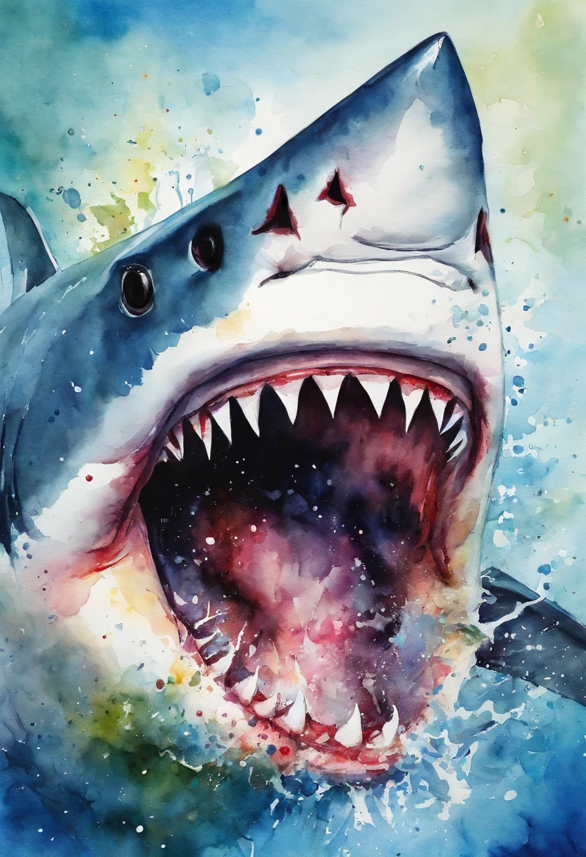 Shark with open mouth,Sharp teeth,Jump out of the water,Splash