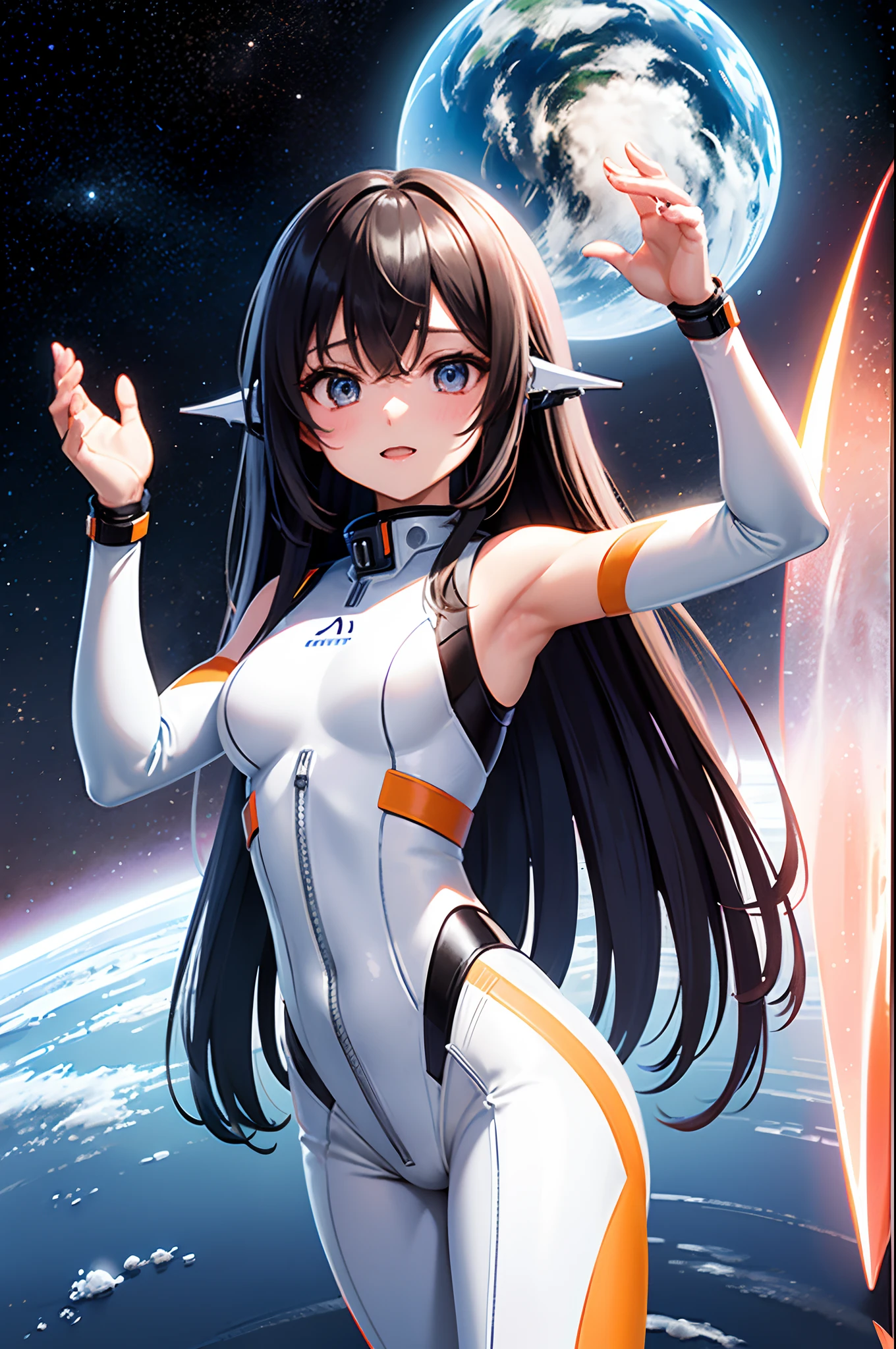 (best quality,4k,8k,highres,masterpiece:1.2),ultra-detailed,(realistic,photorealistic,photo-realistic:1.37),anime girl fantasy,sci-fi,space suit,big,front view,solo photo,thick hair,thick thighs,standing,thick legs,colorful,powerful lighting,deeper shadows,sharp focus,detailed facial features,sparkling eyes,stylish outfit,vibrant colors,background with celestial elements.