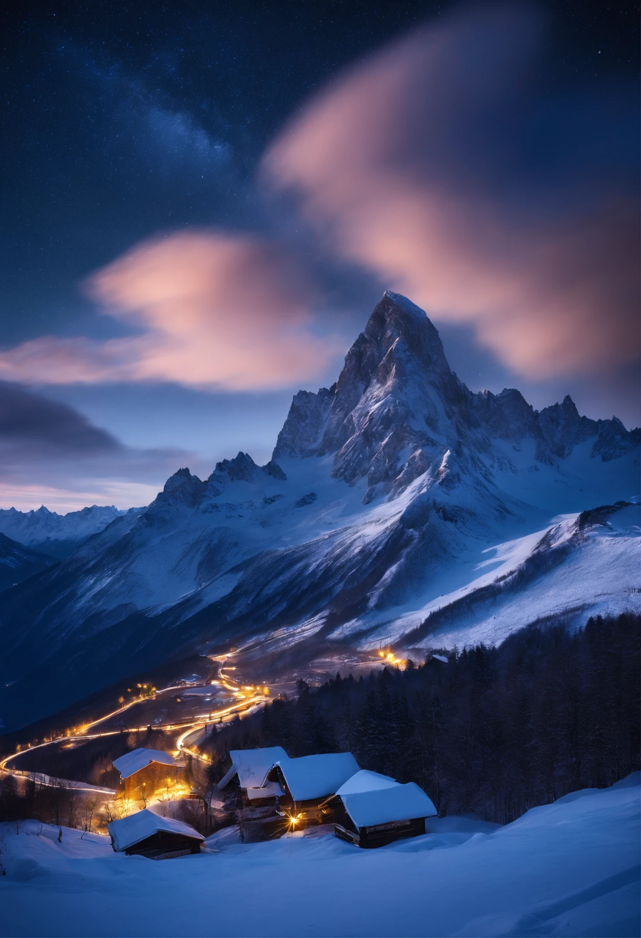Northern Alps、Mountains looking up々、natta、nigh sky、Star-filled sky、Night sky over mountains