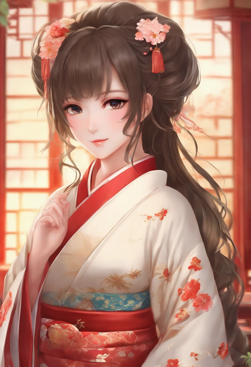 (((Anime))) (((1girl with kimono)))), (((Long hair))), (((medium breast))), (((beautiful face))), High quality, Master piece, Extreme detail