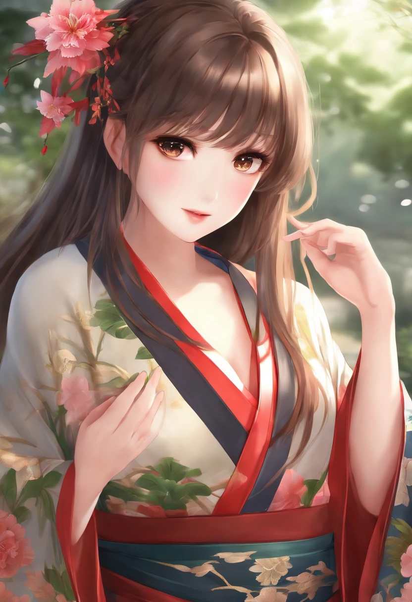 (((Anime))) (((1girl with kimono)))), (((Long hair))), (((medium breast))), (((beautiful face))), High quality, Master piece, Extreme detail