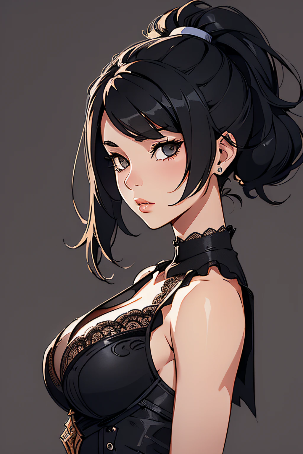 pen_sketch_style, 1girl, black hair, langerie, solo, tinta, sketchfab