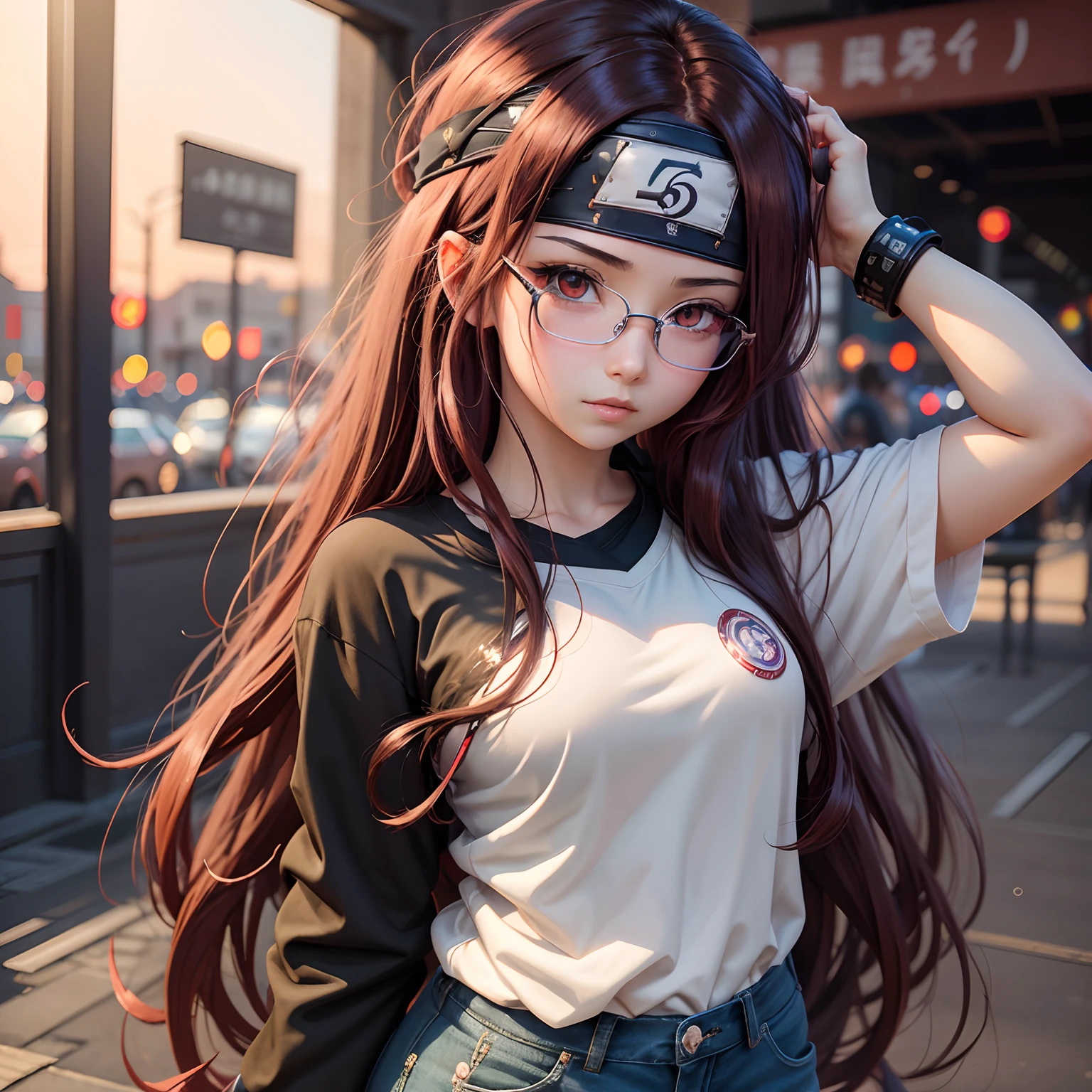 Anime girl with glasses and long hair, anime visual of a cute girl, Anime style. 8K, pin on anime, anime vibes, anime style 4 k, anime moe artstyle, Anime Aesthetics, Anime girl desktop background, anime visuals, Anime girl with real hair, Ethereal anime, Long Hair Anime Girl, Beautiful anime portrait , the anime , naruto, Naruto anime, Background to the Sharingan, night time, Dark , Sharingan , Wearing a headband Naruto