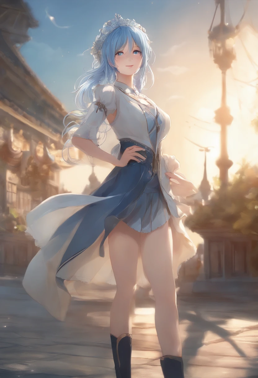 (masterpiece), (best quality), (ultra detailed),(disheveled hair),(illustration), (1girl), standing, smiling, beautiful detailed eyes, light blue eyes, detailed beautiful face, (kamisato ayaka: 1.2), focus on face, ponytail, kamisato ayaka(genshin impact), light blue hair, detailed hair, bangs, best lighting, best shadow, highly detailed, vibrant
